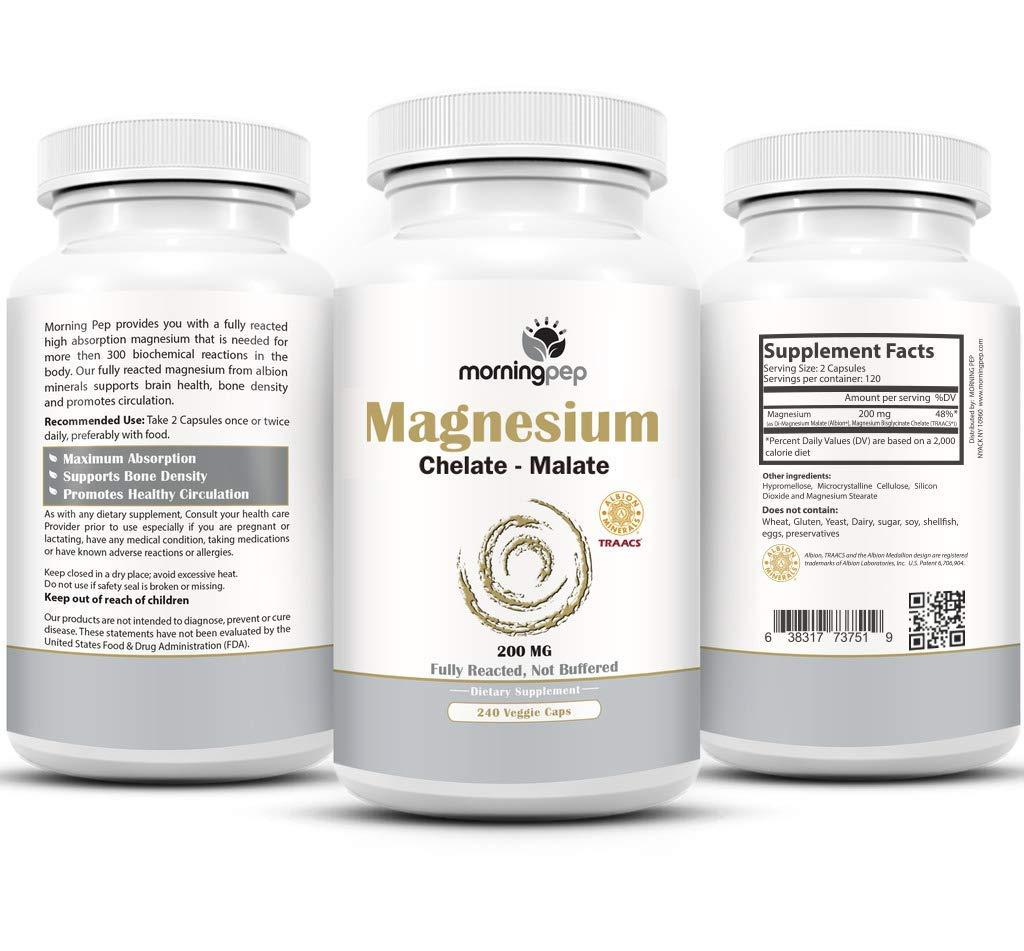 Morning Pep Magnesium Bisglycinate Chelate 240 Vegi Caps 200mg Elemental per Serving