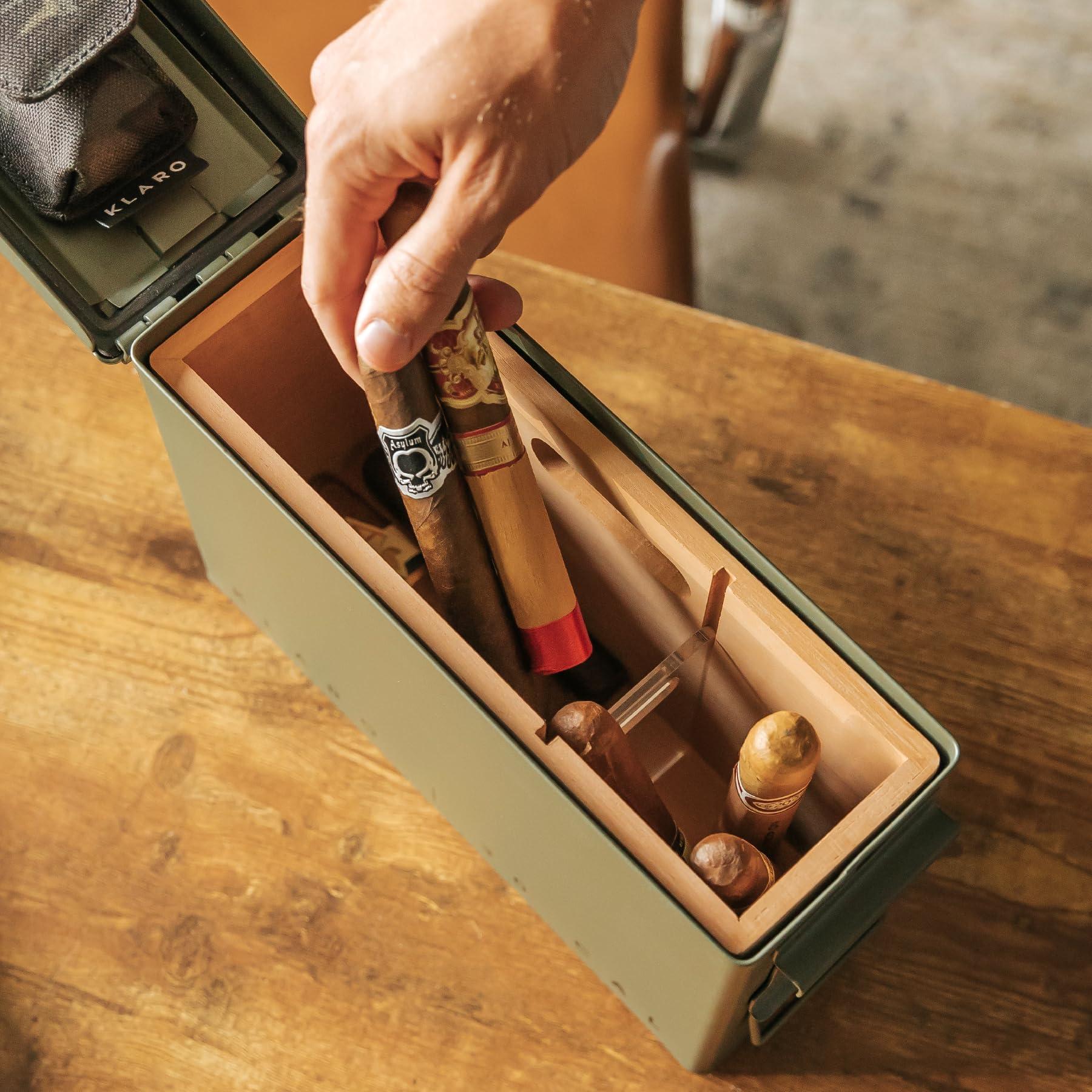 CASE ELEGANCE CASE ELEGANCE - The Smoke Can 30CAL Humidor, Thick Metal Ammo Box, Spanish Cedar Shelves, Army Green Finish, Magnetic Accessory Case - Holds 15-30 Cigars