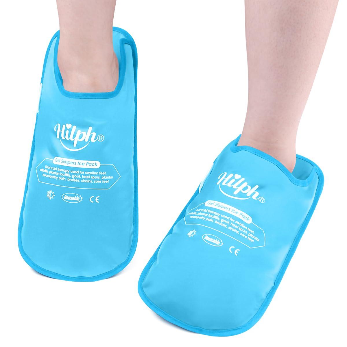 Hilph Hilph Foot Ice Pack Slippers for Plantar Fasciitis 2 Packs, Reusable Hot Cold Packs Gel Ice Slipper for Foot and Broken Toes, Gout, Foot Surgery, Neuropathy, Diabetic, Swollen (Sky Blue)