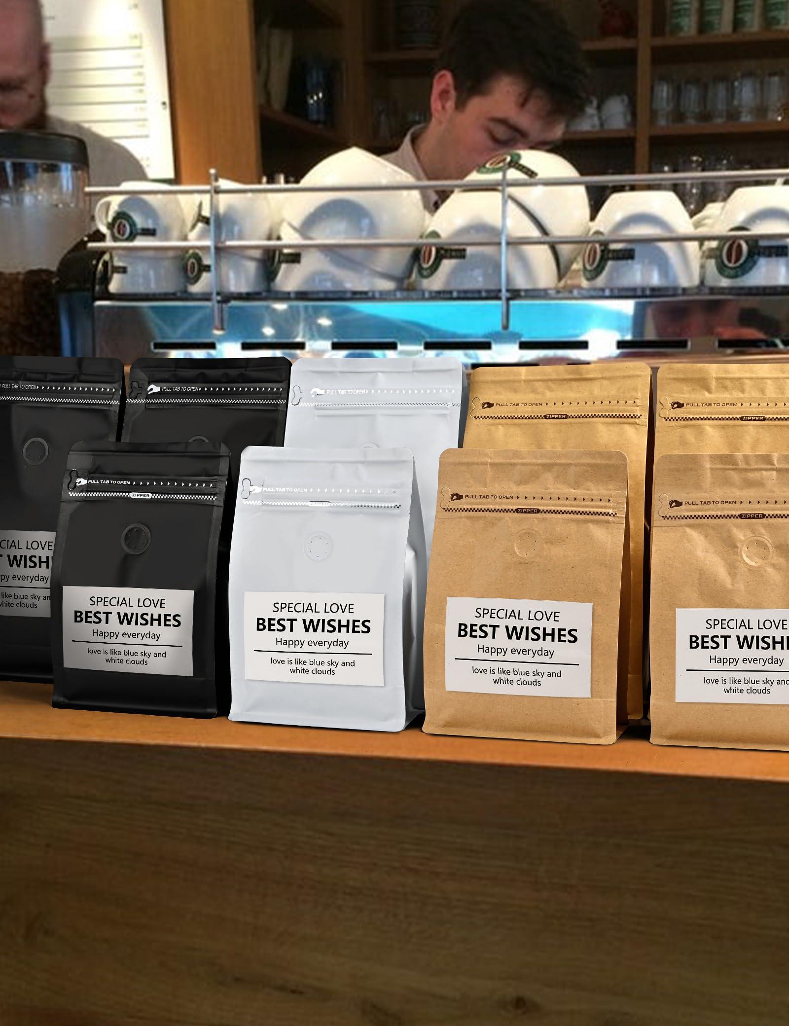 FireKylin 50 PCS Coffee Bags with Valve, (16 oz, 1 lb) Stand Up Pouches, Resealable coffee bean bags, Vented food storage bags Side Zipper(White)