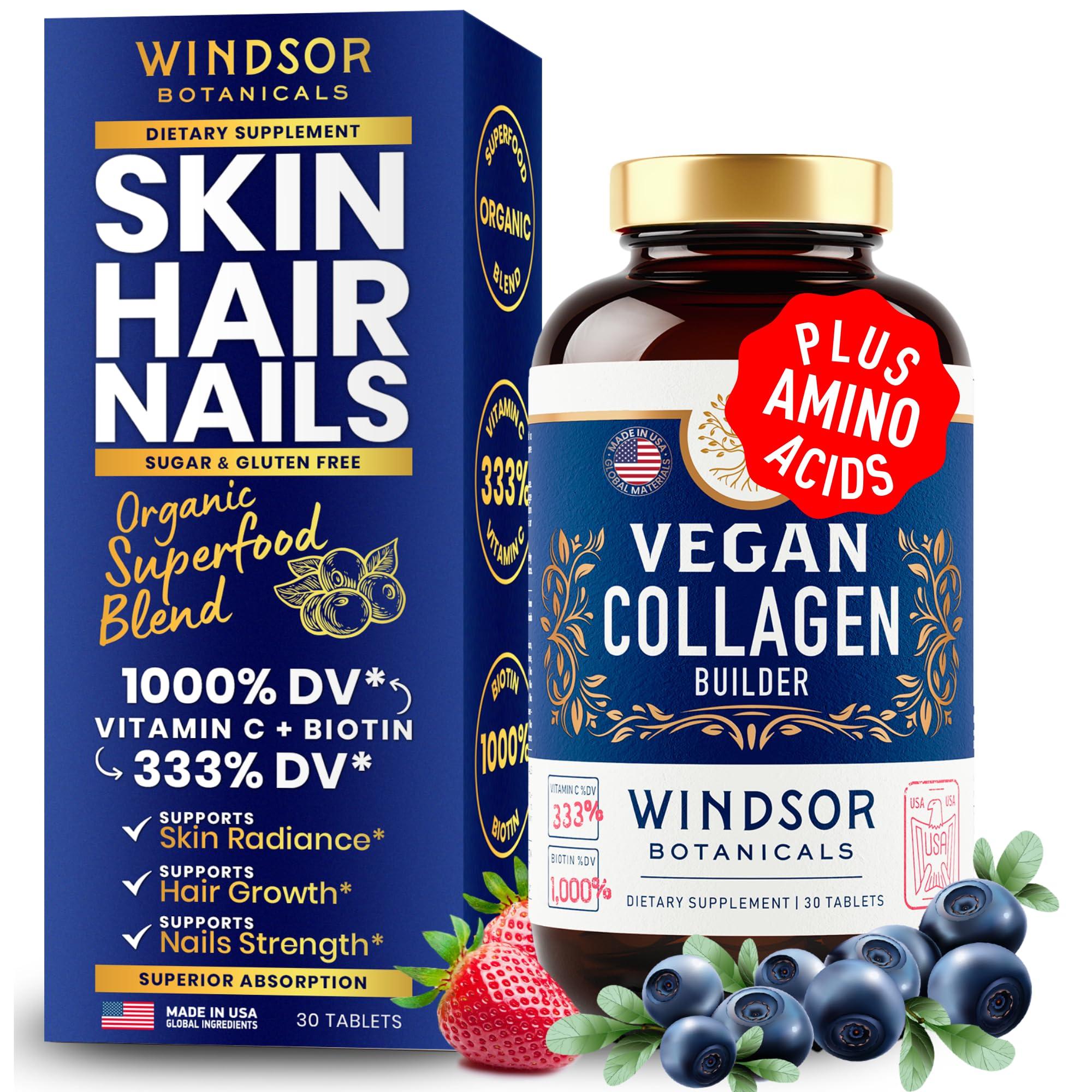 WINDSOR BOTANICALS Vegan Collagen Tablets and Vegan Collagen Builder Liquid - Enhanced Vegan Collagen Bundle