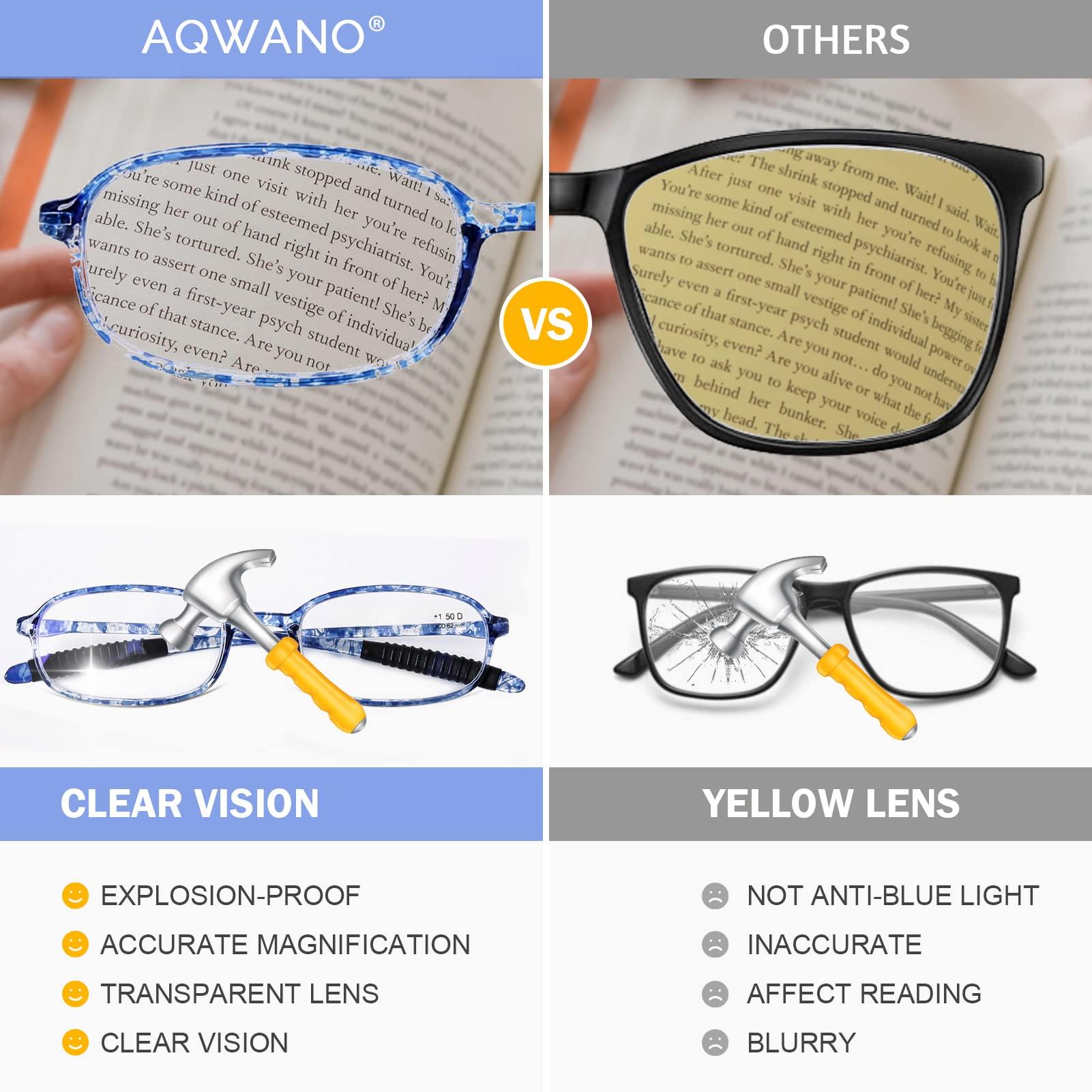 AQWANO AQWANO Flexible Reading Glasses Computer Blue Light Blocking Lightweight TR90 UV400 Protection Readers for Women Men, 3.0