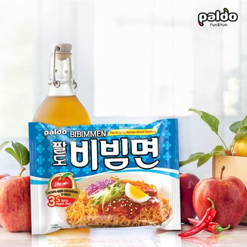 PALDO FUN & YUM Paldo Fun & Yum Bibim Men Instant Cold Noodles, Pack of 10, Brothless Cold Ramen with Sweet & Spicy Seasoning Sauce, Best Oriental Style Korean Ramyun, Soupless K-Food, 130g x 10