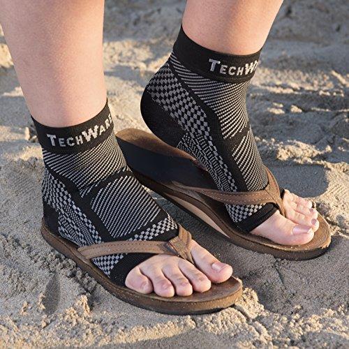 TechWare Pro TechWare Pro Ankle Brace Compression Sleeve - Relieves Achilles Tendonitis, Joint Pain. Plantar Fasciitis Foot Sock with Arch Support Reduces Swelling & Heel Spur Pain. (Black, L / XL)