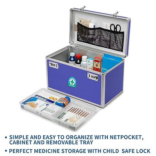 HEWEI WORKS HEWEI WORKS Large Capacity Combination Locking Medicine Box with Portable Storage Case15\'\'x 8.7\'\'x 9.3\'\', Childproof Medication Lock Organizer Lockbox for Secure Cash, ID Documents (BLUE)