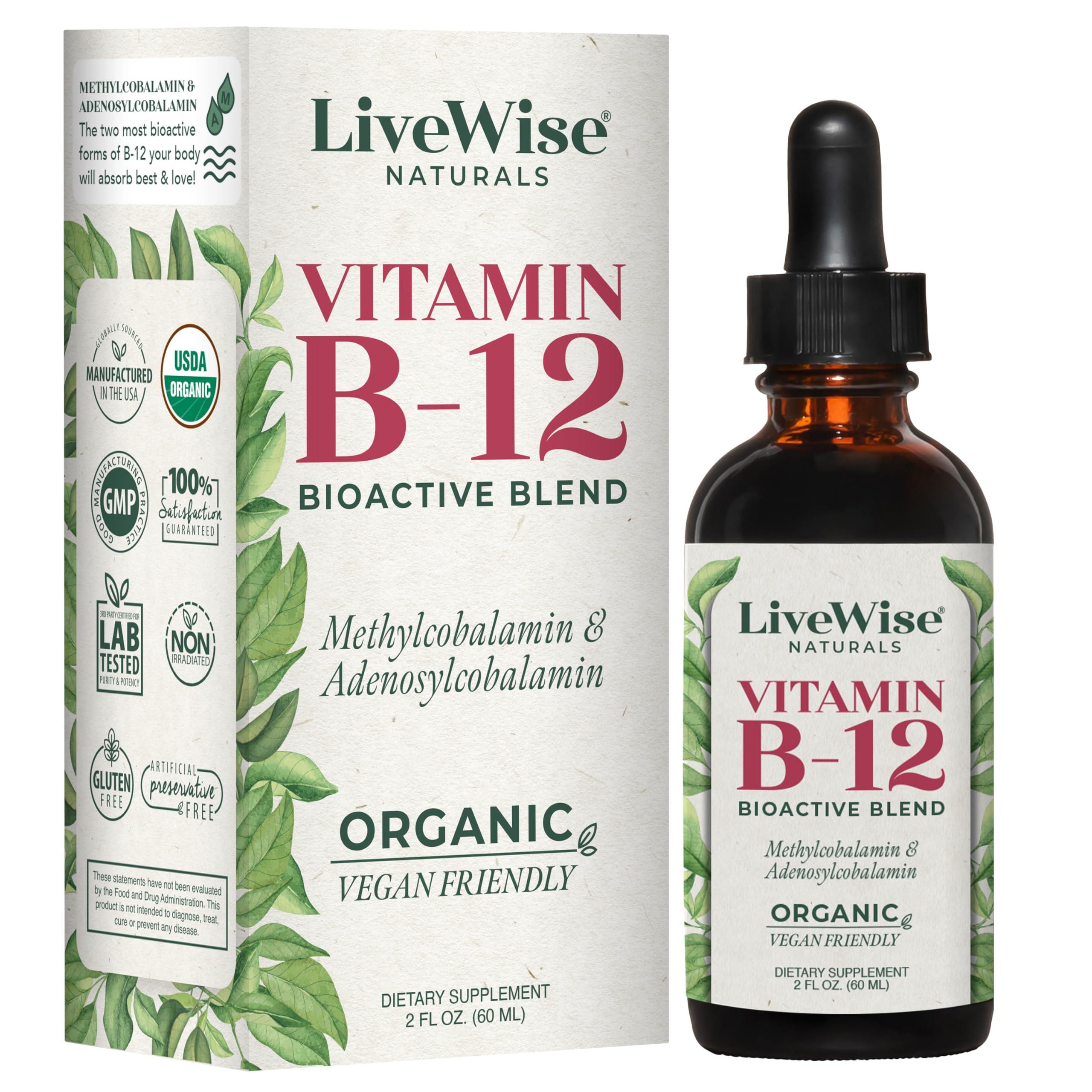 Live Wise Naturals Liquid B12 Vitamin Sublingual – All-Natural Liquid Vitamin Vegan B12 Drops – Non-GMO Adenosylcobalamin Methylcobalamin B12 Supplement – Boost Your Immune System, Metabolism, Energy and Focus!
