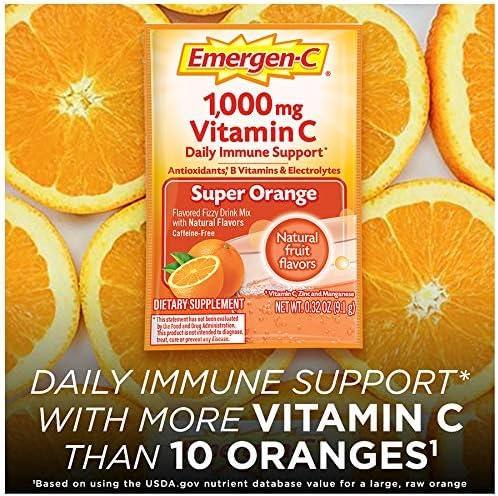 Emergen-C Emergen-C 1000mg Vitamin C Powder for Daily Immune Support Caffeine Free Vitamin C Supplements with Zinc and Manganese, B Vitamins and Electrolytes, Super Orange Flavor, 0.32 Ounce (Pack of 30)