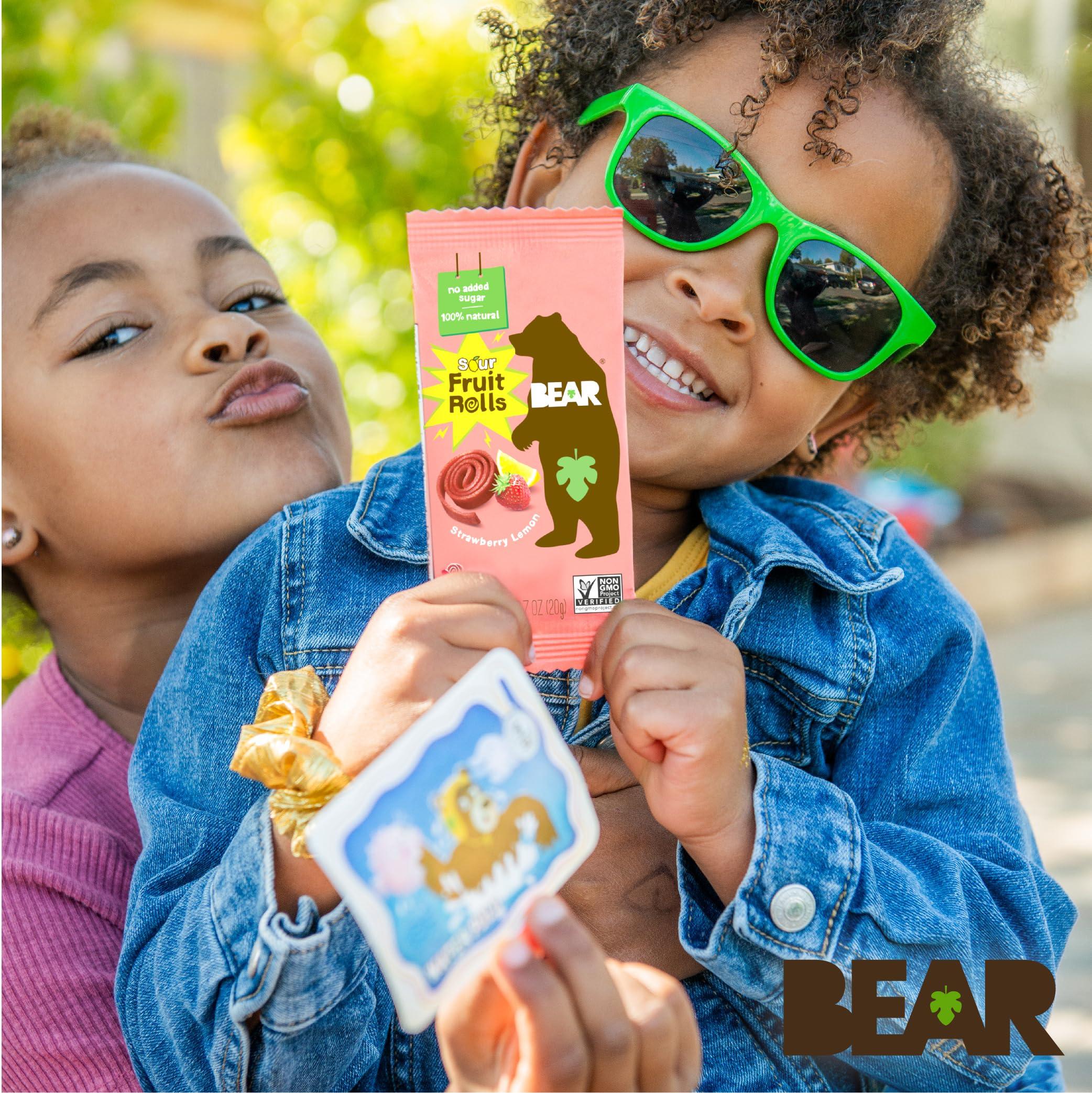 BEAR BEAR Sour - Real Fruit Yoyos - Strawberry-Apple - 0.7 Ounce (5 Count) - No added Sugar, All Natural, non GMO, Gluten Free, Vegan - Healthy on-the-go snack for kids & adults (Pack of 2)