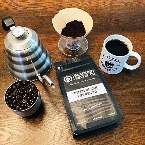 Blackout Coffee Co. Blackout Coffee, Pitch Black Espresso Extra Dark Roast Coffee, Aromatic, European-Style Espresso Coffee, Small Batch Fresh Roasted in the USA 12 oz Bag (Whole Bean Coffee)