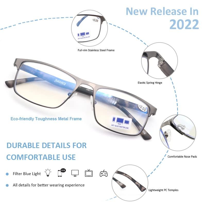 JORCENSEY JORCENSEY 3 Pack Reading Glasses for Men with Blue Light Blocking Stylish Metal Frame Readers +1.50