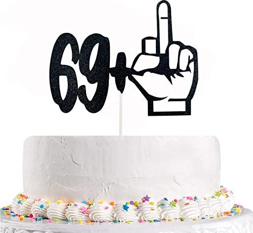 TzTwodcaz Happy 70th Birthday Cake Topper - 69+1 Middle Finger Cake Topper - Funny Seventy Years Old Birthday Party Supplies