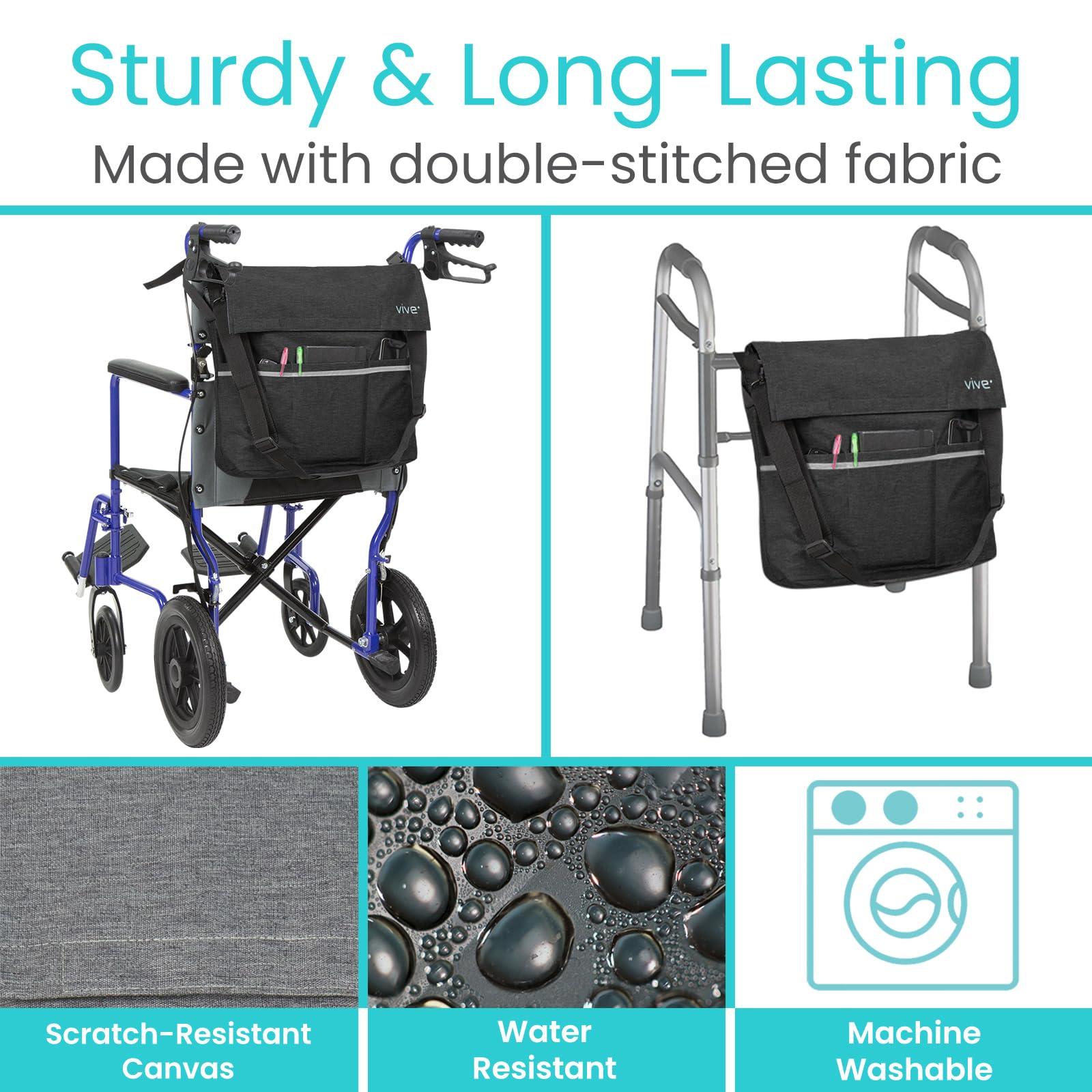 Vive Vive XL Wheelchair Bag - Waterproof, Scratch-Resistant, Double-Stitched, Machine Washable Accessory for Adults, Seniors, 15 Colors - Storage Walker Backpack to Hang on Back of Wheel Chair