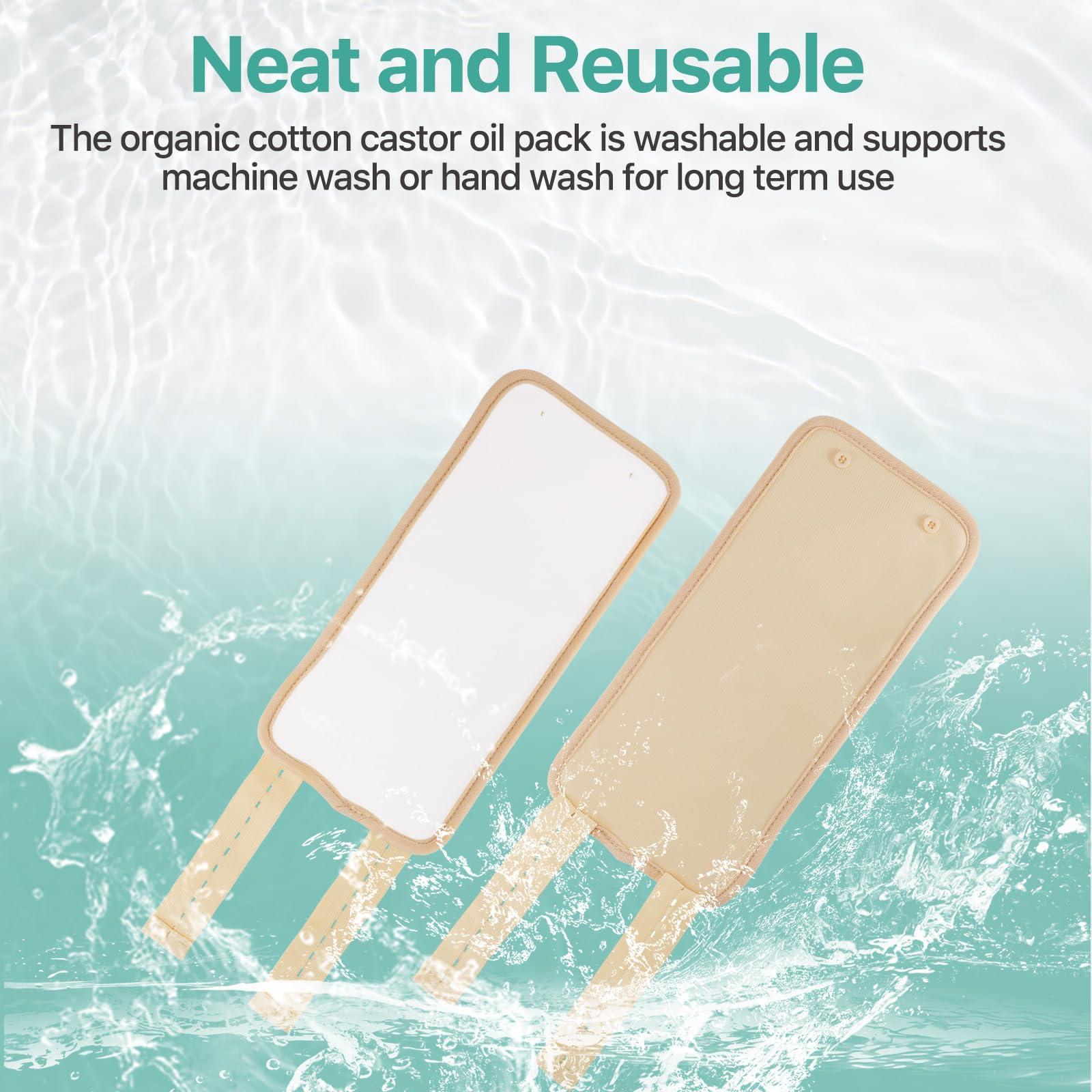 RTBYUE 3 in 1 Castor Oil Pack Wrap for Legs & Hands, Castor Oil Packs for Liver, Thyroid Breasts Knee, Reusable Anti Oil Leak Organic Castor Oil Compress Kit for Neck, Calf, Inflammation (Knee)