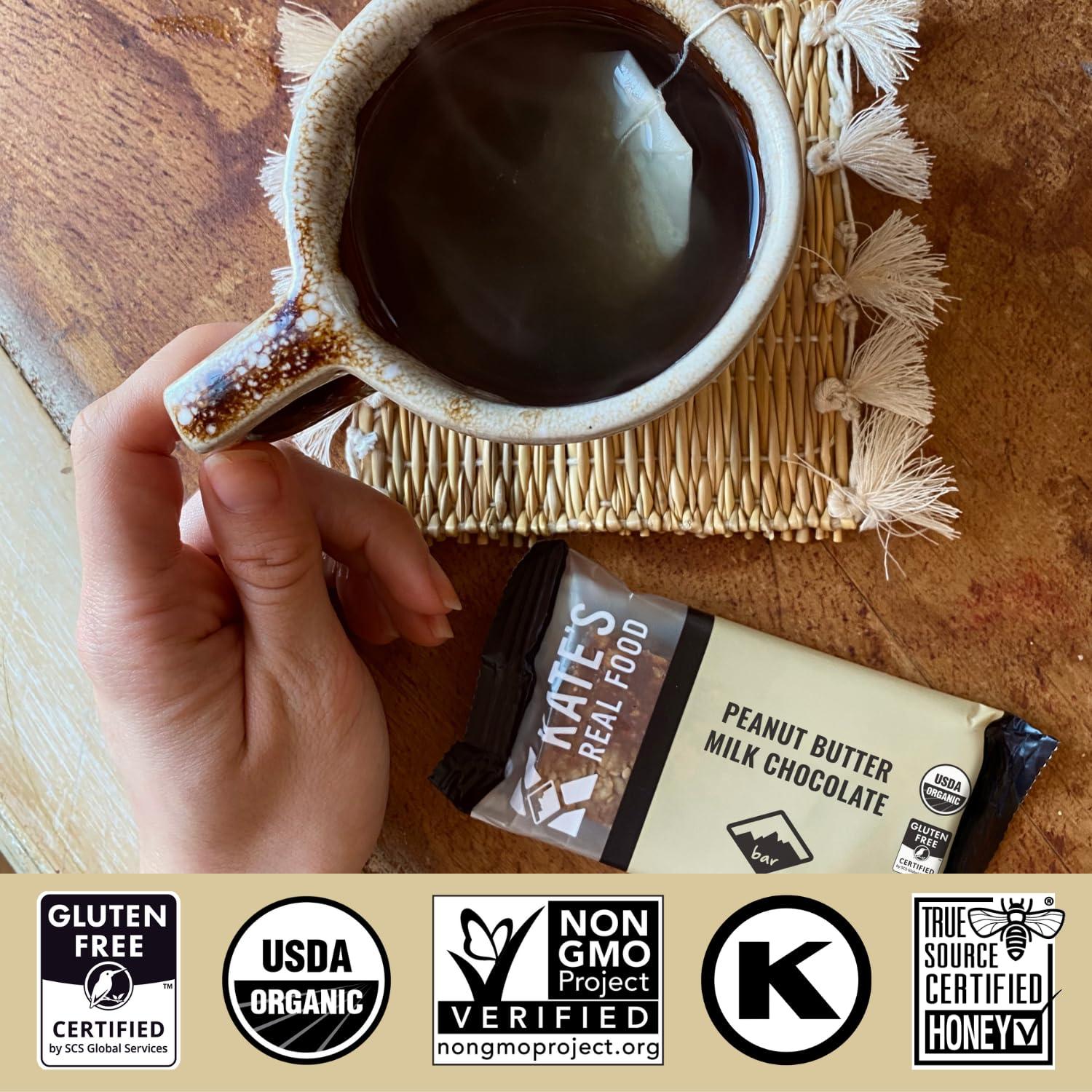 Kate's Kates Real Food Organic Granola Bars - Peanut Butter Milk Chocolate (2.2 oz, Pack of 12) - Organic Energy Bars Made with Gluten Free Oats - Non GMO, Soy Free, Whole Grains, and All Natural - Healthy Snacks