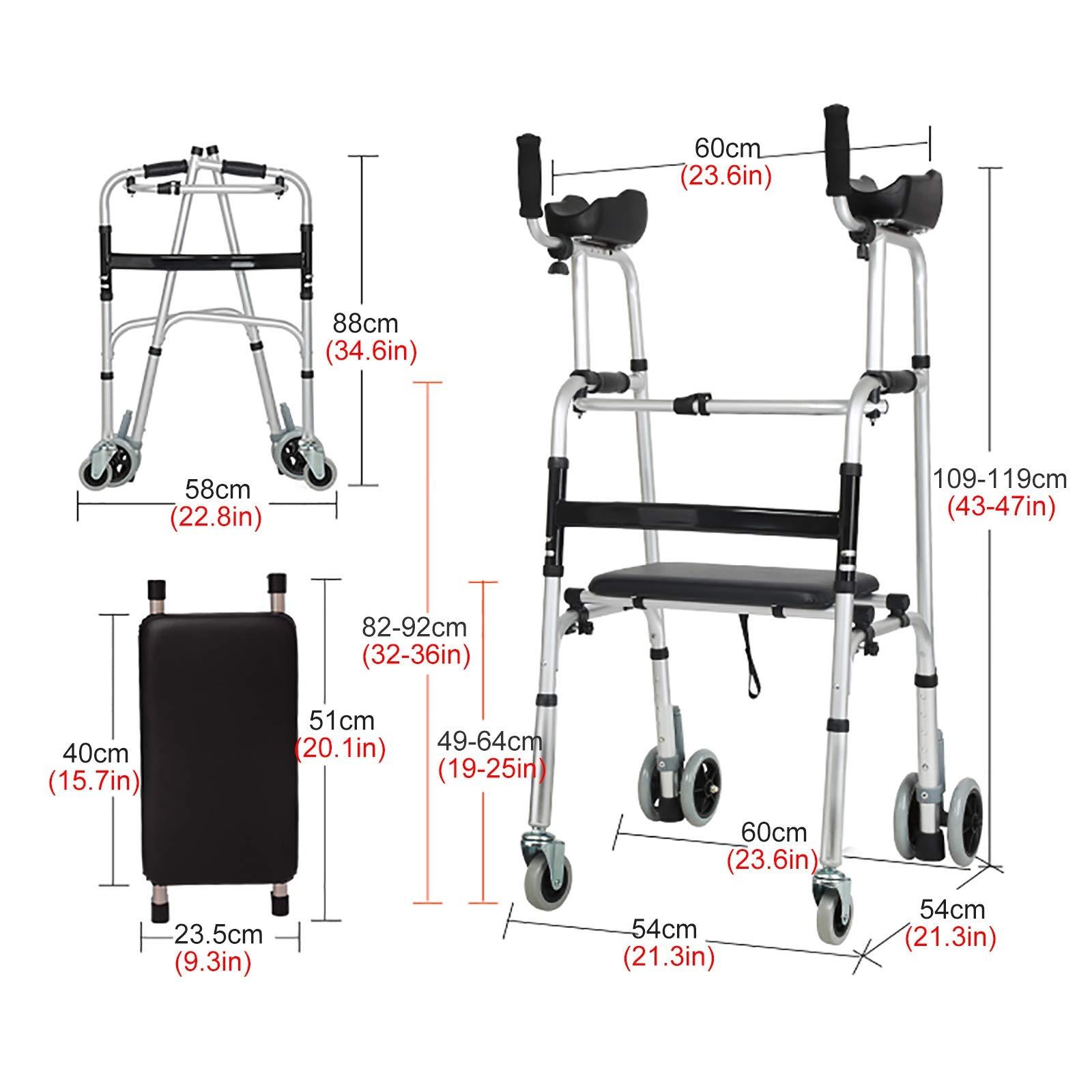 WRRQCVAL Stand Upright Walker with Padded Armrests, Heavy Duty Walker with Seat & 4 Wheels, for Seniors/Tall People, Adjustable Height Decoration