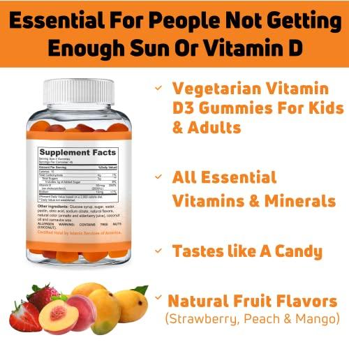 SHIFAA NUTRITION SHIFAA NUTRITION Vegetarian Vitamin D3 Gummies for Adults & Kids | 45-90 Servings, 2,000IU / 1,000IU | Non-GMO, Gluten-Free, Gelatin-Free | Supports Bones, Muscles & Immune System Halal Vitamins