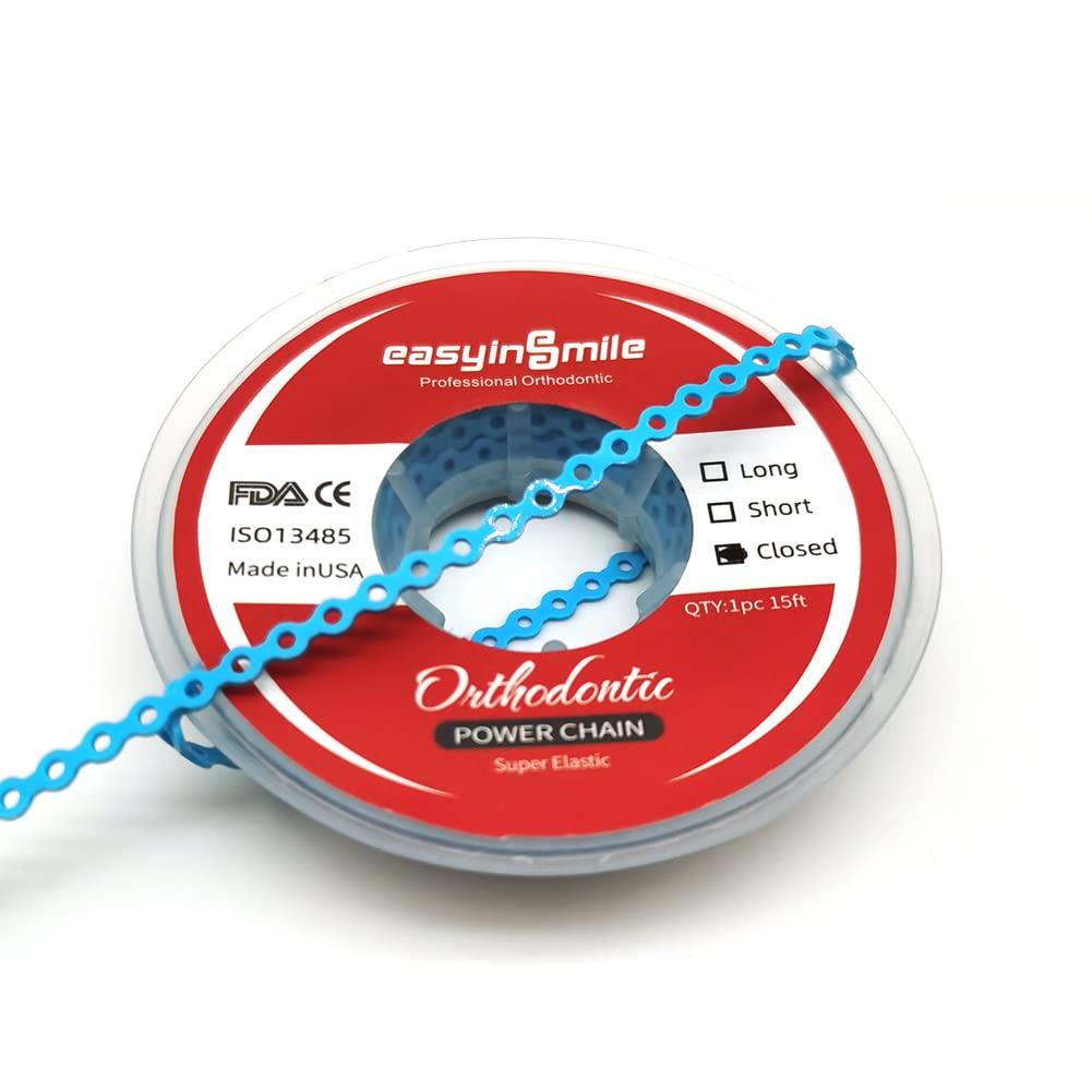 SNAWOP SNAWOP Dental Orthodontic Power Chain Multicolor Spool Elastic Rubber Bands for Teeth Braces (Closed, Light Blue)
