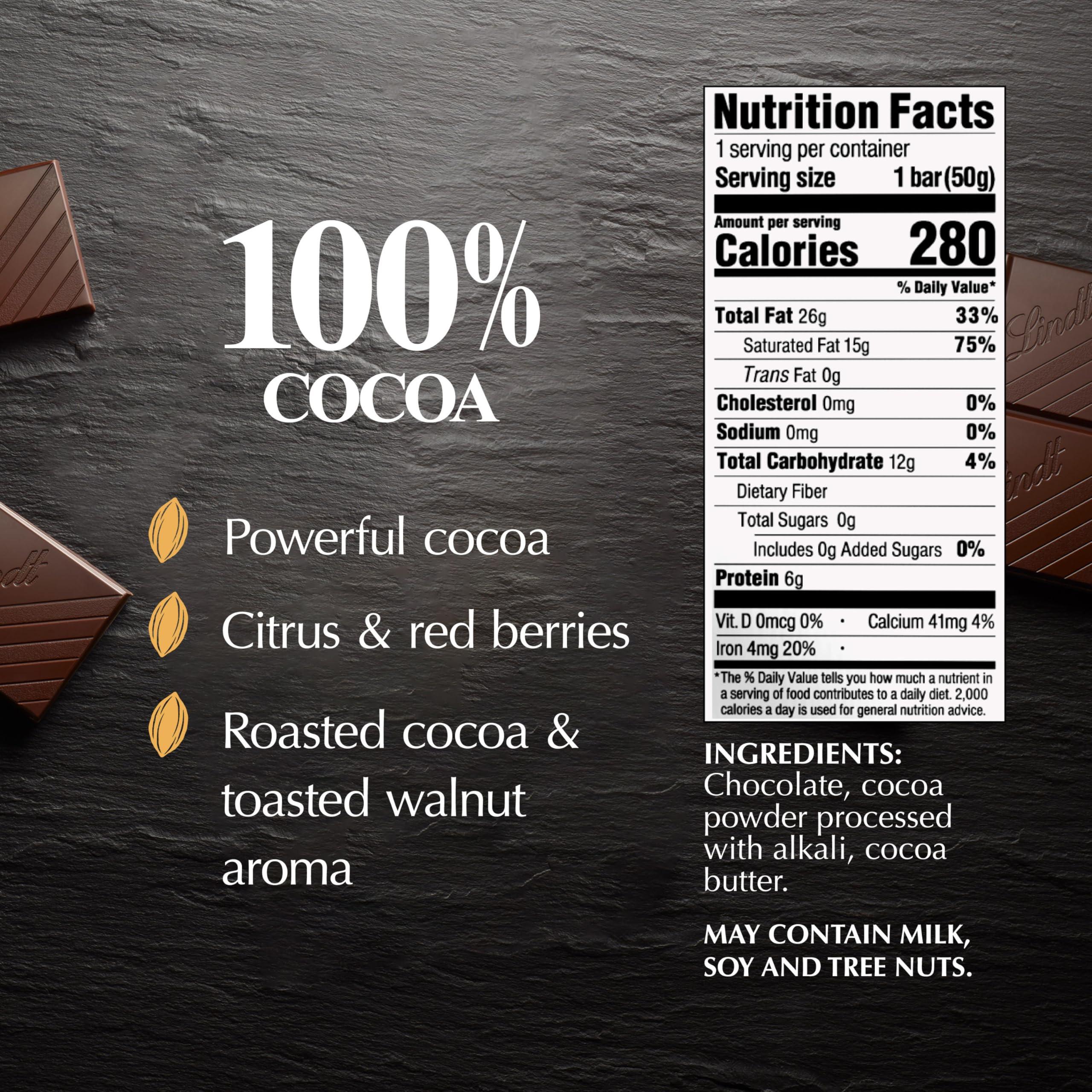 Lindt Lindt EXCELLENCE 100% Cocoa Dark Chocolate Bar, Dark Chocolate Candy, 1.7 oz. (18 Pack)