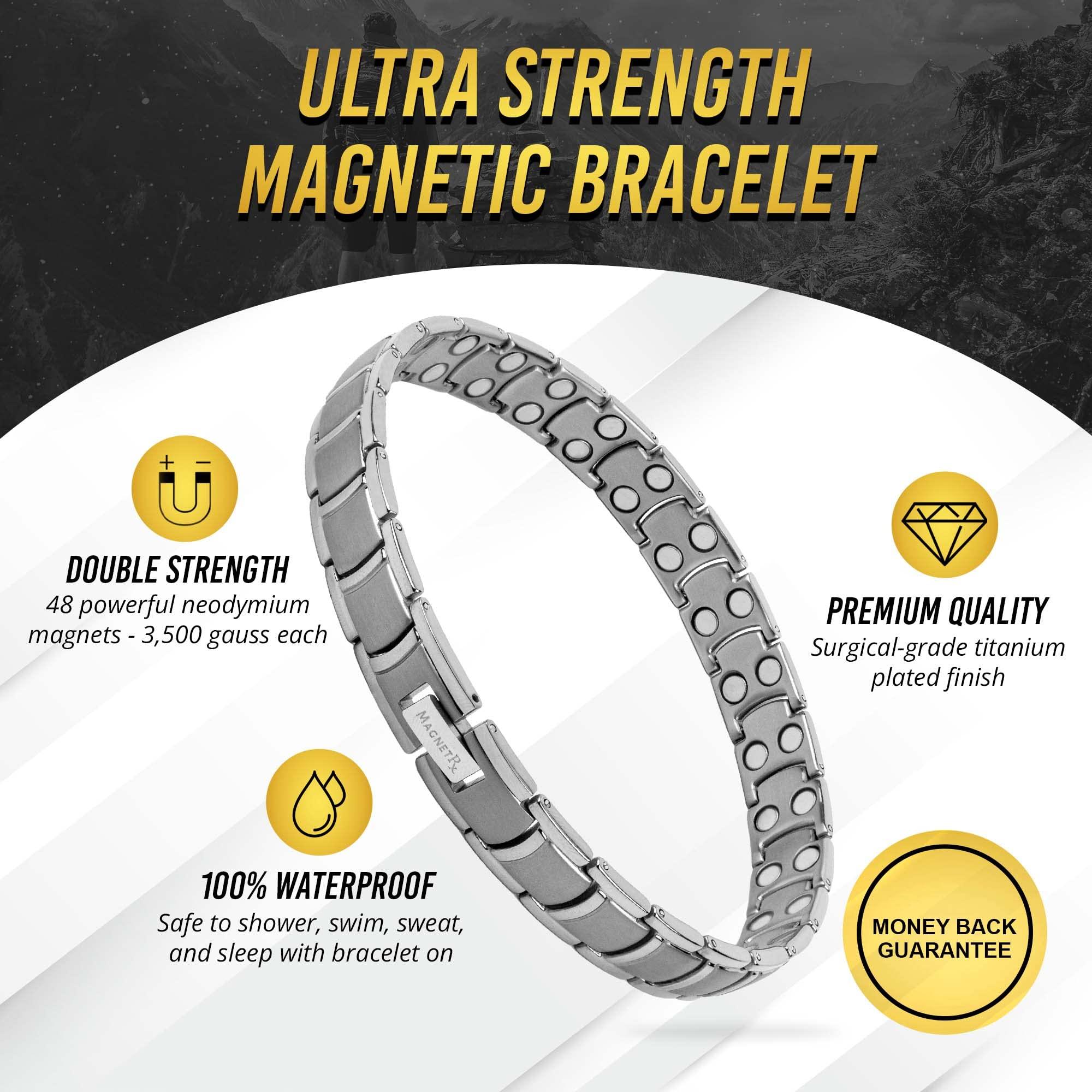 MagnetRX MagnetRX Ultra Strength Magnetic Anklet Effective Magnetic Ankle Bracelets for Men Titanium Mens Ankle Bracelet with 48 Magnets (Silver)