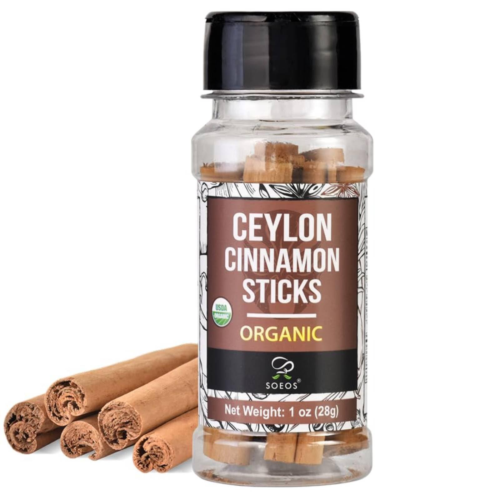 Soeos Soeos Ceylon Cinnamon Sticks, Organic Ceylon Cinnamon Sticks, Real Cinnamon Sticks farmed in Sri Lanka, Non-GMO, Cinnamon for Coffee, Baking, Cooking and Beverages 1 oz (28g)