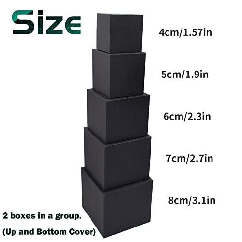 KeaJuidy KeaJuidy Nesting Gift Boxes Set Prank Gift Wrap Boxes Up and Bottom Cover Surprise Box Small Square Kraft paper Boxes Box Inside a Box Gift Set for Christmas Halloween Birthday (1.7-3.5 Inch), Black