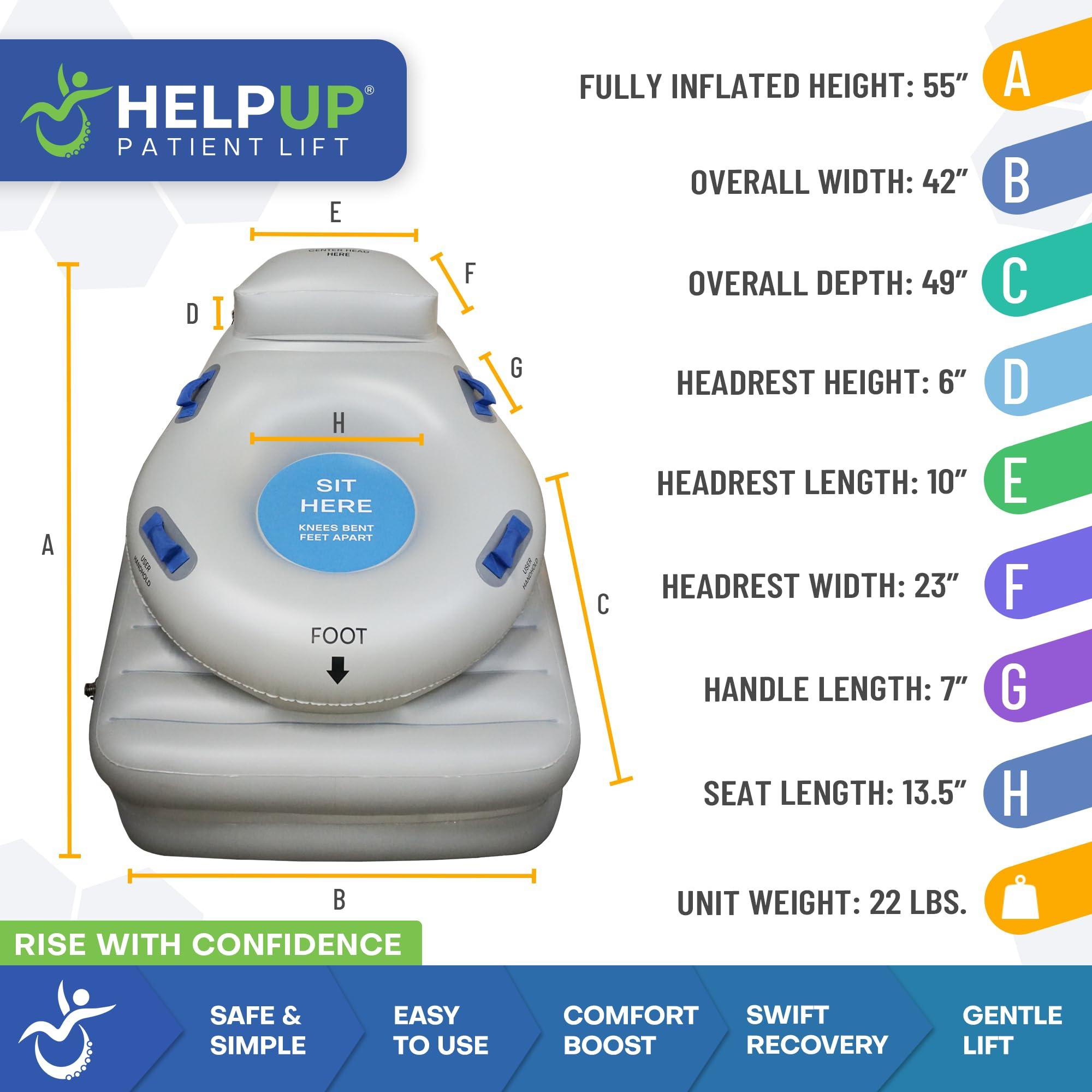HelpUp HelpUp Inflatable Elderly Floor Assist Fall Recovery Chair Lift with Airlift Technology to Lift Fallen Seniors - Floor to Feet, Included Handheld Stand Aid, Grey - 300 lbs Capacity