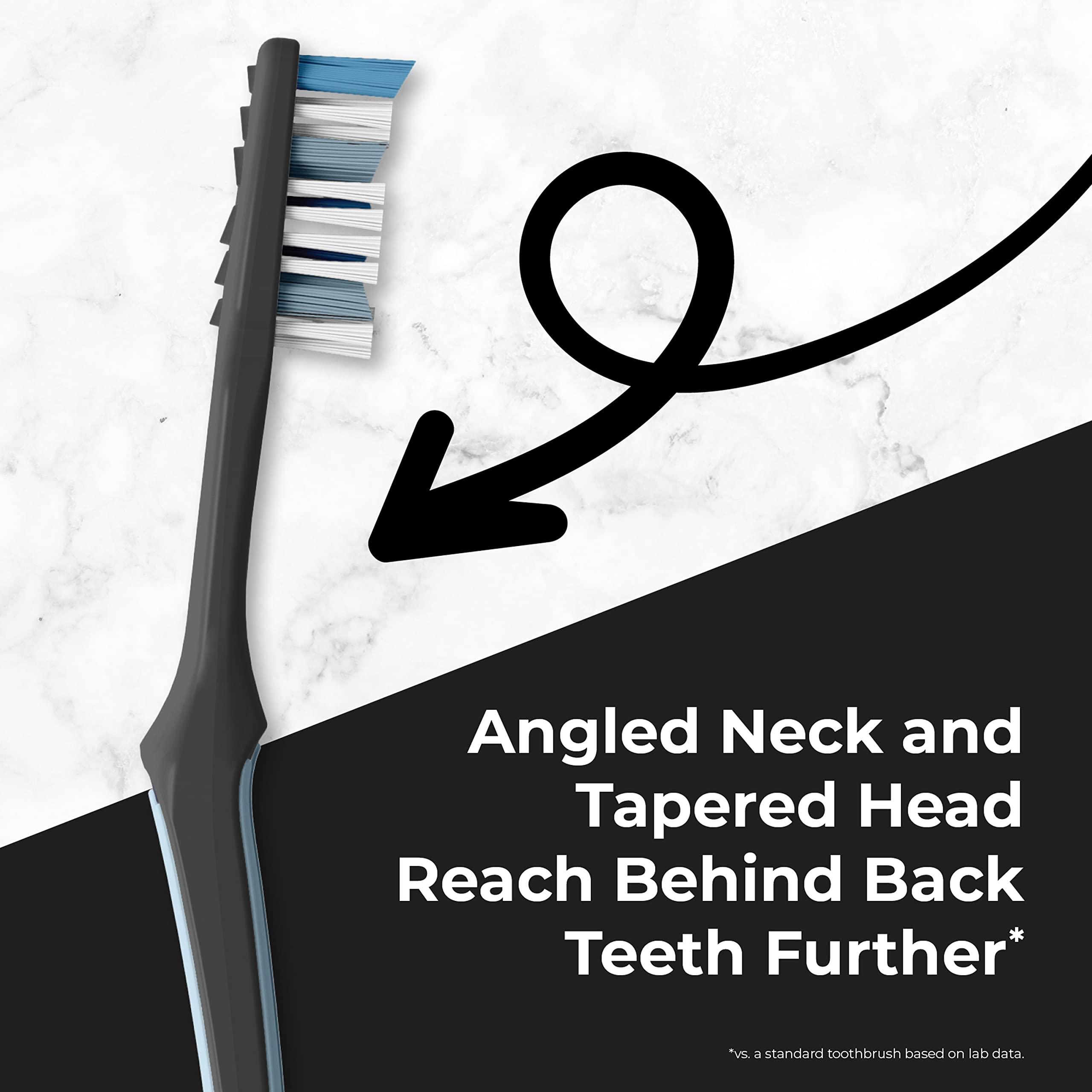 REACH REACH Advanced Design Toothbrush with Toothbrush Cap, Angled Neck, Medium Bi-Level Bristles, Contoured Handle, Tongue Scraper