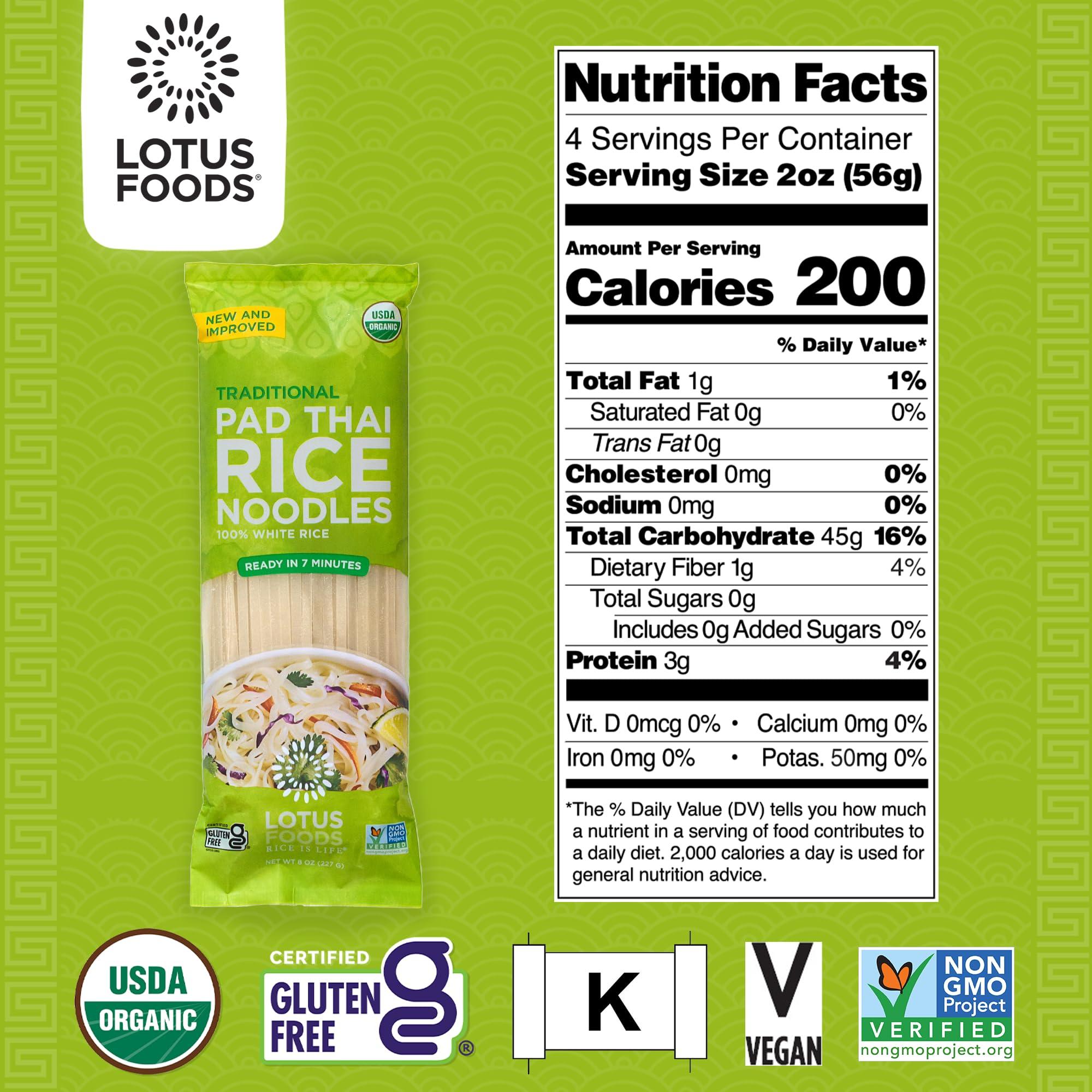 Lotus Foods Lotus Foods Traditional Pad Thai Rice Noodles - Pad Thai Noodles, Asian Noodles, Gluten Free Noodles, Rice Noodles, Whole Grain, Non GMO, USDA Organic - 8 Oz (Pack of 8)