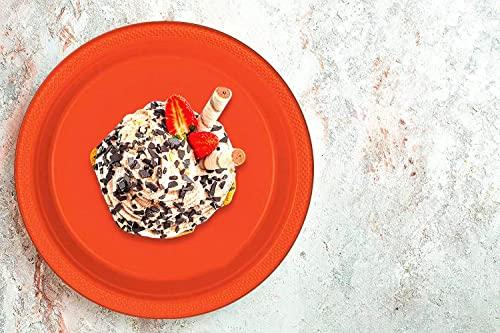 DecorRack DecorRack 30 Small Plastic Plates, Heavy Duty 7 inch Colored Plastic Dinner Plates, Disposable Party Ware for Kids Birthday, Cake Dessert Plates, Holiday Tableware, Orange (Pack of 30)
