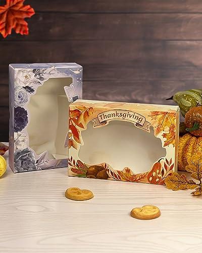 qiqee qiqee Thanksgiving Cookie Boxes for Gift Giving 8x5.3x2 inch 24Packs Bakery Box with Window Treat Box for Donuts Candies and Biscuit