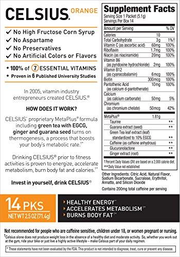 CELSIUS CELSIUS Orange On-the-Go Powder Stick Packs, Pack of 14