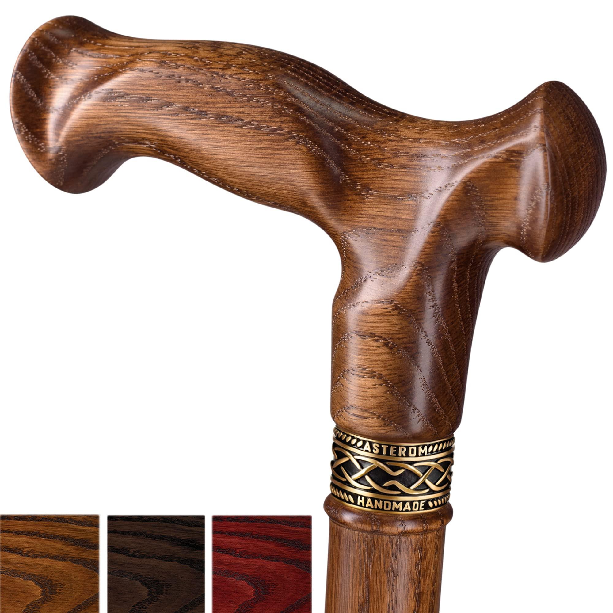 Asterom Asterom Walking Cane - Handmade, Ergonomic, Wooden Canes for Men & Women - Unique Wood Walking Sticks for Seniors (Caramel, 34 Inches)