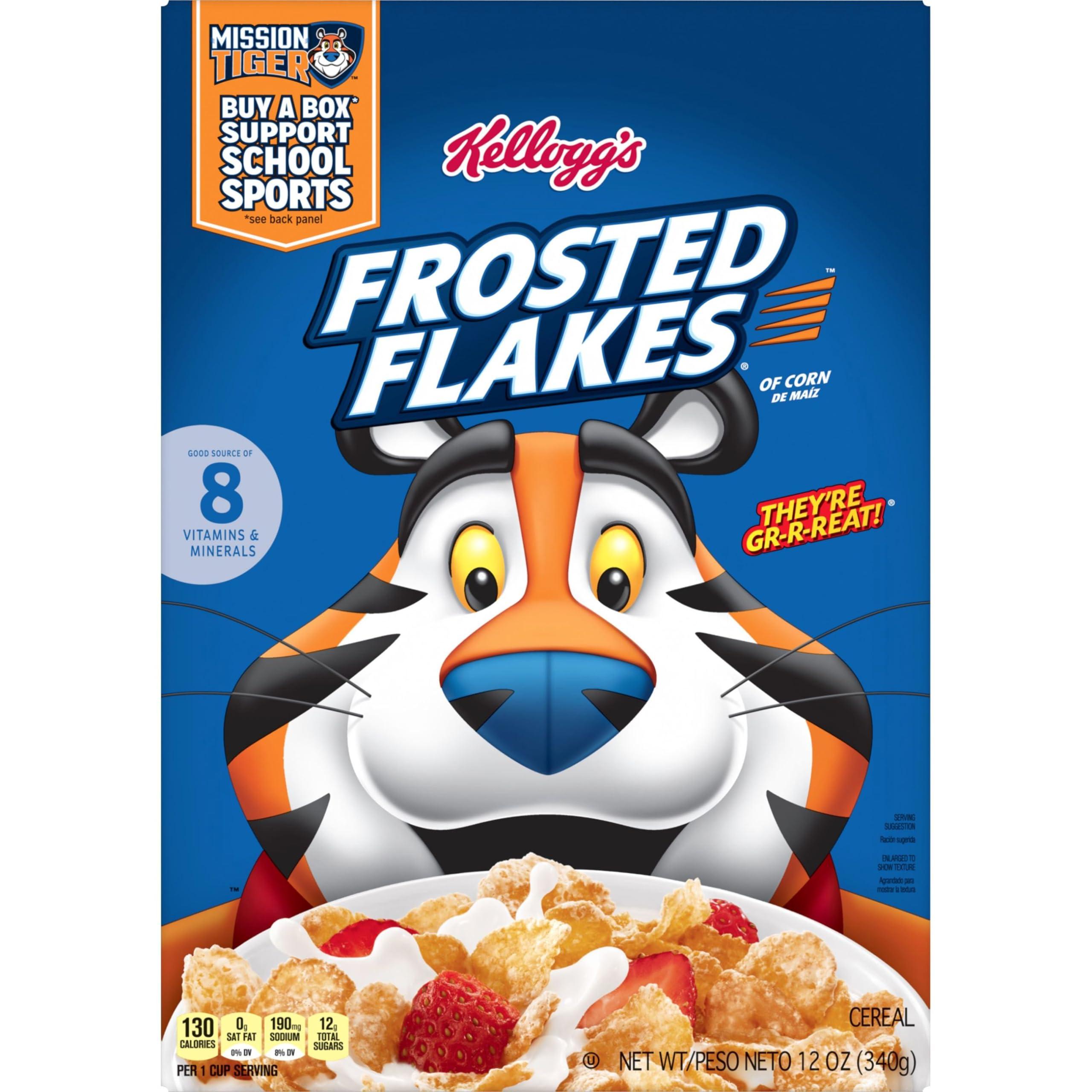 Frosted Flakes Kellogg\'s Frosted Flakes Breakfast Cereal, Kids Cereal, Family Breakfast, Original, 12oz Box (1 Box)