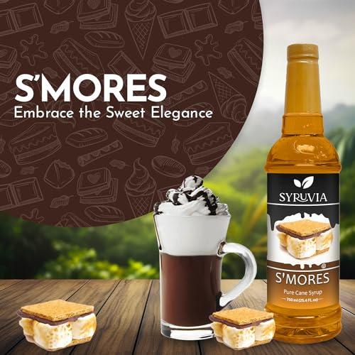 SYRUVIA Syruvia Smores Syrup for Coffee - 25.4 fl oz. Sweet Coffee Flavoring Syrup. Kosher and Gluten-Free. Perfect for Lattes, Smoothies, Shakes, Drinks, Desserts, and More.