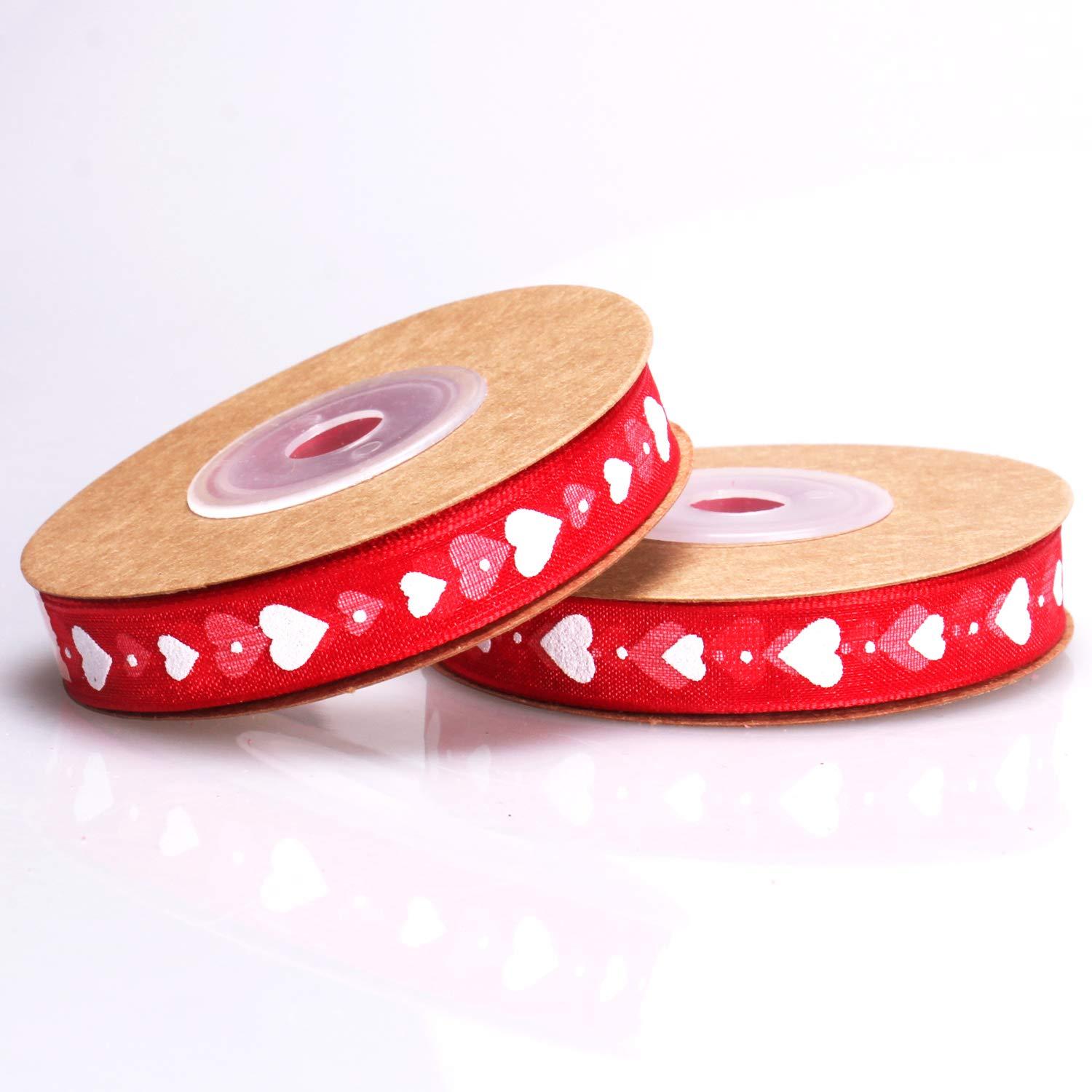 Mayam Mayam Valentine\'s Day Ribbons Heart Ribbons Craft Ribbons for ValentineWedding Craft, 2 Rolls (red and White)