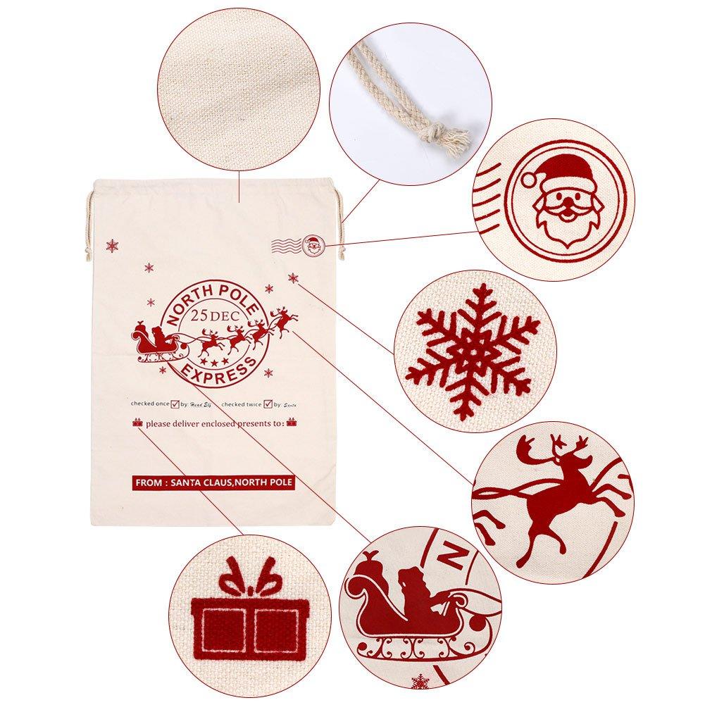 OurWarm OurWarm 2Pcs Santa Sacks Canvas Bags with Drawstring Christmas Bag Large Santa Bags for Kids 19 x 27 Inch Xmas Presents Storage
