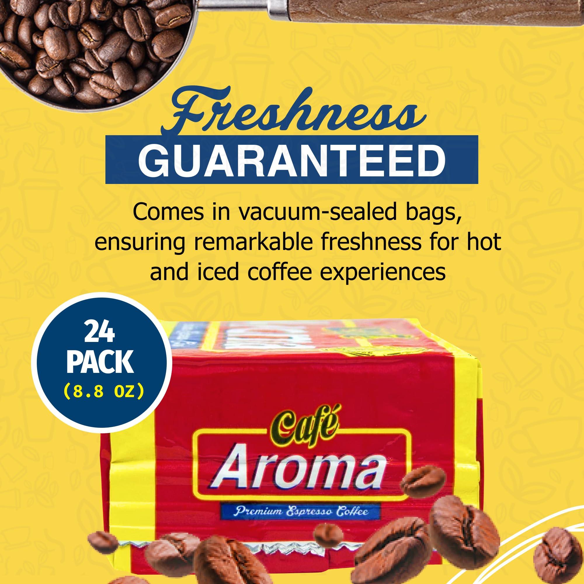 CAFE AROMA Caf Aroma Dark Roast Espresso Ground Coffee, Bulk Coffee, Authentic Cuban Coffee, Vacuum Sealed Coffee, 8.8 oz (24-Pack)