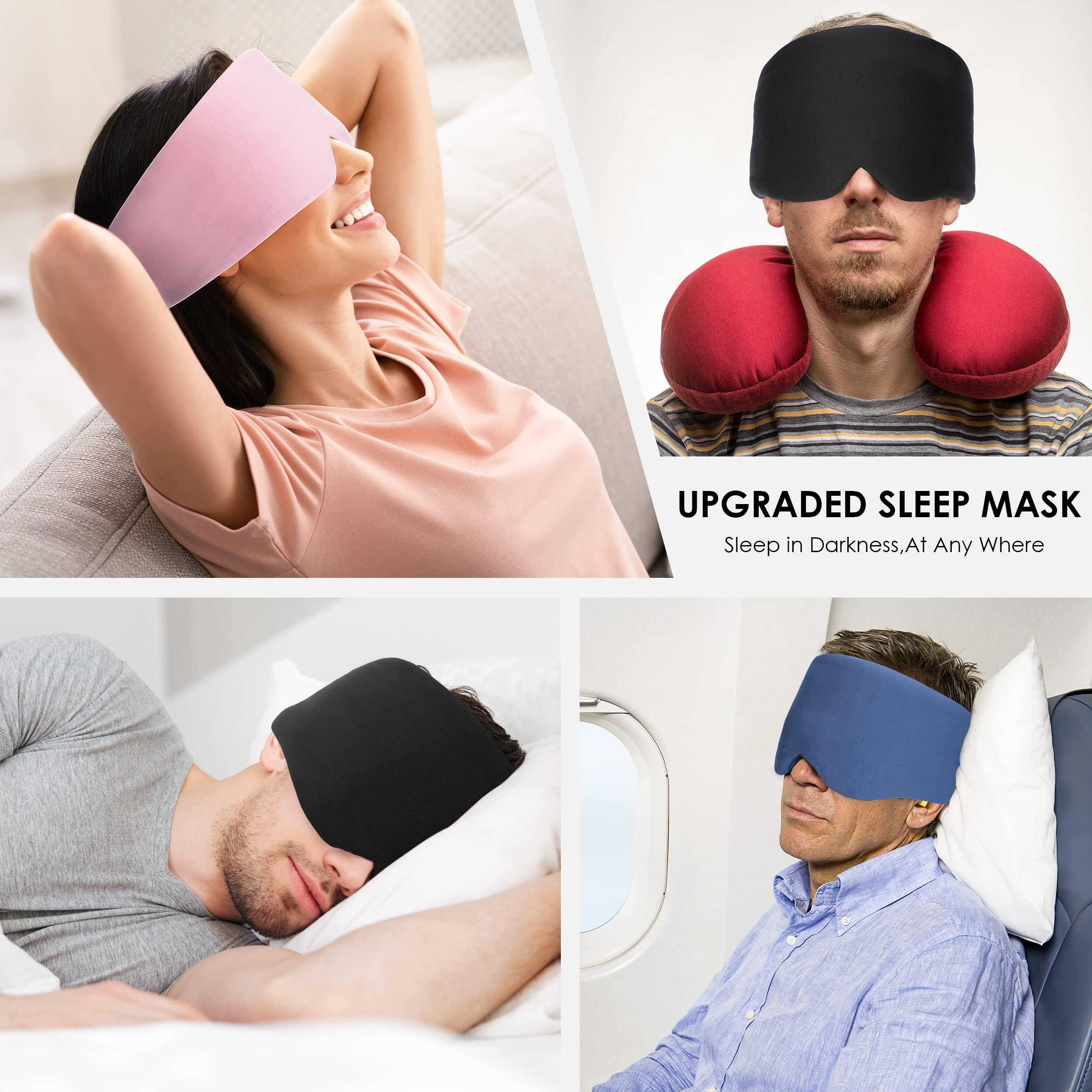 FRESHME FRESHME Cotton Sleep Mask Blackout - Handmade Eye Mask for Sleeping Eye Shade Cover Sleep Mask for Women Men Girl Soft and Breathable Adjustable Blinder Light Blocking Pink Airplane with Travel Pouch