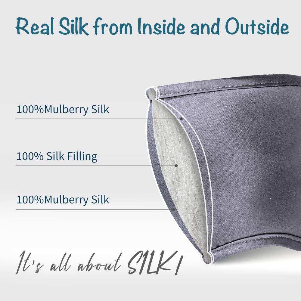 LULUSILK LULUSILK Mulberry Silk Sleep Eye Mask Blindfold with Elastic Strap Headband, Soft Eye Cover Eyeshade for Night Sleeping, Travel, Nap (Charcoal Gray)