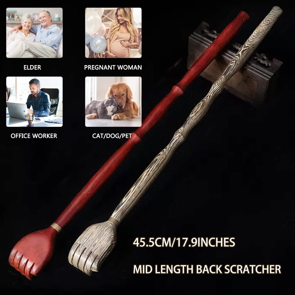 FGQuelle Back Scratcher for Men Household Medium and Long Handle Backscratchers, Elderly Use Hand Polished Wood Scratching, Great Gift (Color : Red*2, Size : 45.5cm)