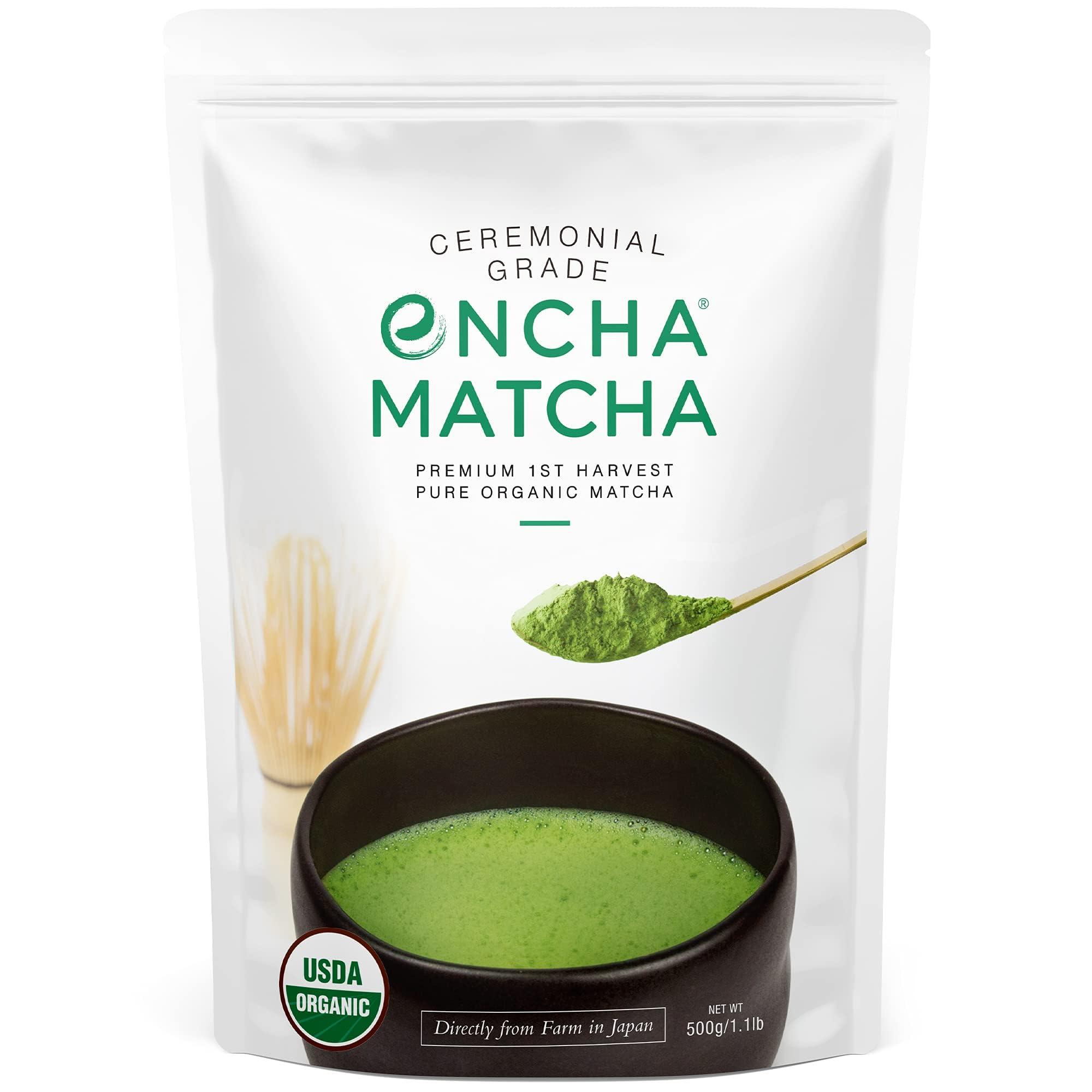 Encha Encha Ceremonial Grade Organic Matcha Powder - First Harvest Organic Japanese Matcha Green Tea Powder, From Uji, Japan (Organic Ceremonial, 1 Pound (Pack of 1))