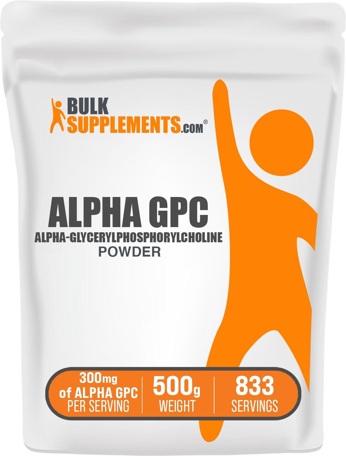 BulkSupplements BulkSupplements.com Alpha GPC Powder - Choline Supplements, Alpha GPC 300mg - Acetylcholine Supplements, Unflavored & Gluten Free, 600mg per Serving, 500g (1.1 lbs) (Pack of 1)