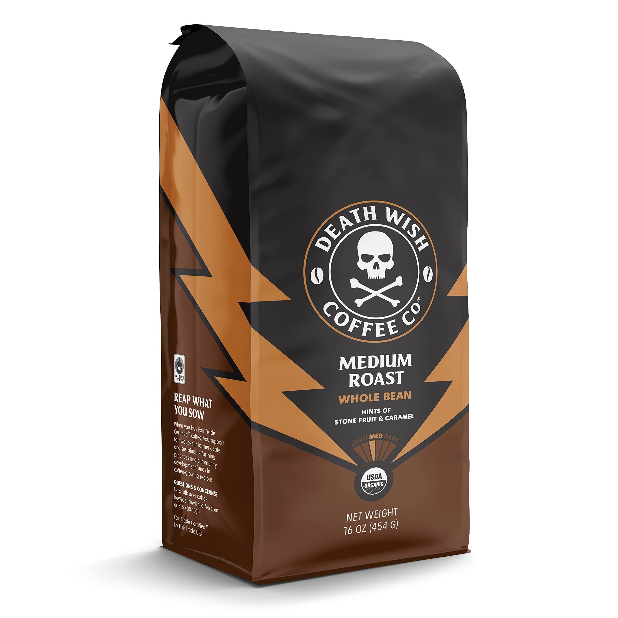 Death Wish Coffee Co. Death Wish Coffee, Organic and Fair Trade, Medium Roast, Whole Bean Coffee, 16 oz