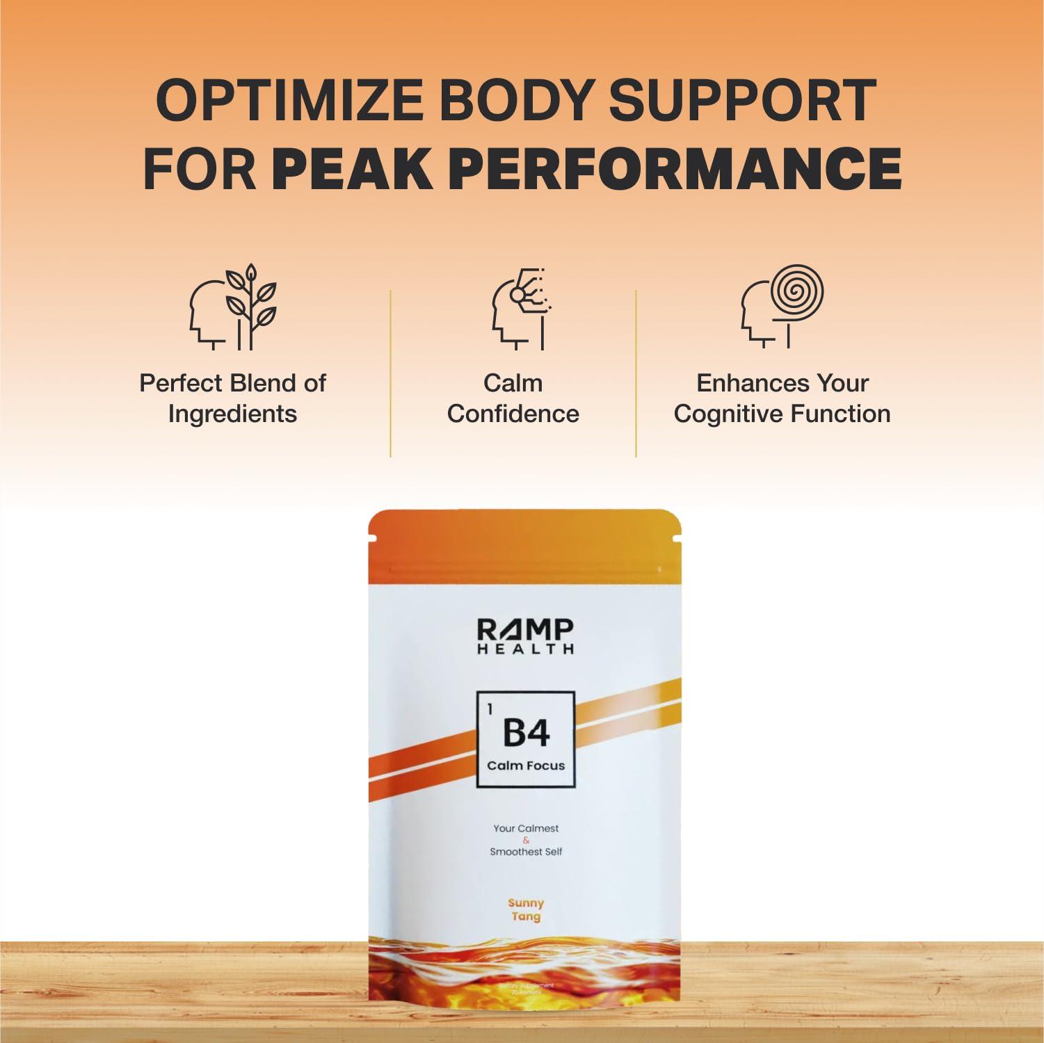 Ramp Health Ramp Health B4 Calm Focus - Brain Supplements for Memory and Focus - Focus Supplement - Brain Supplement - L-Theanine, Lemon Balm Extract and More - Sunny Tang - 20 Count, White