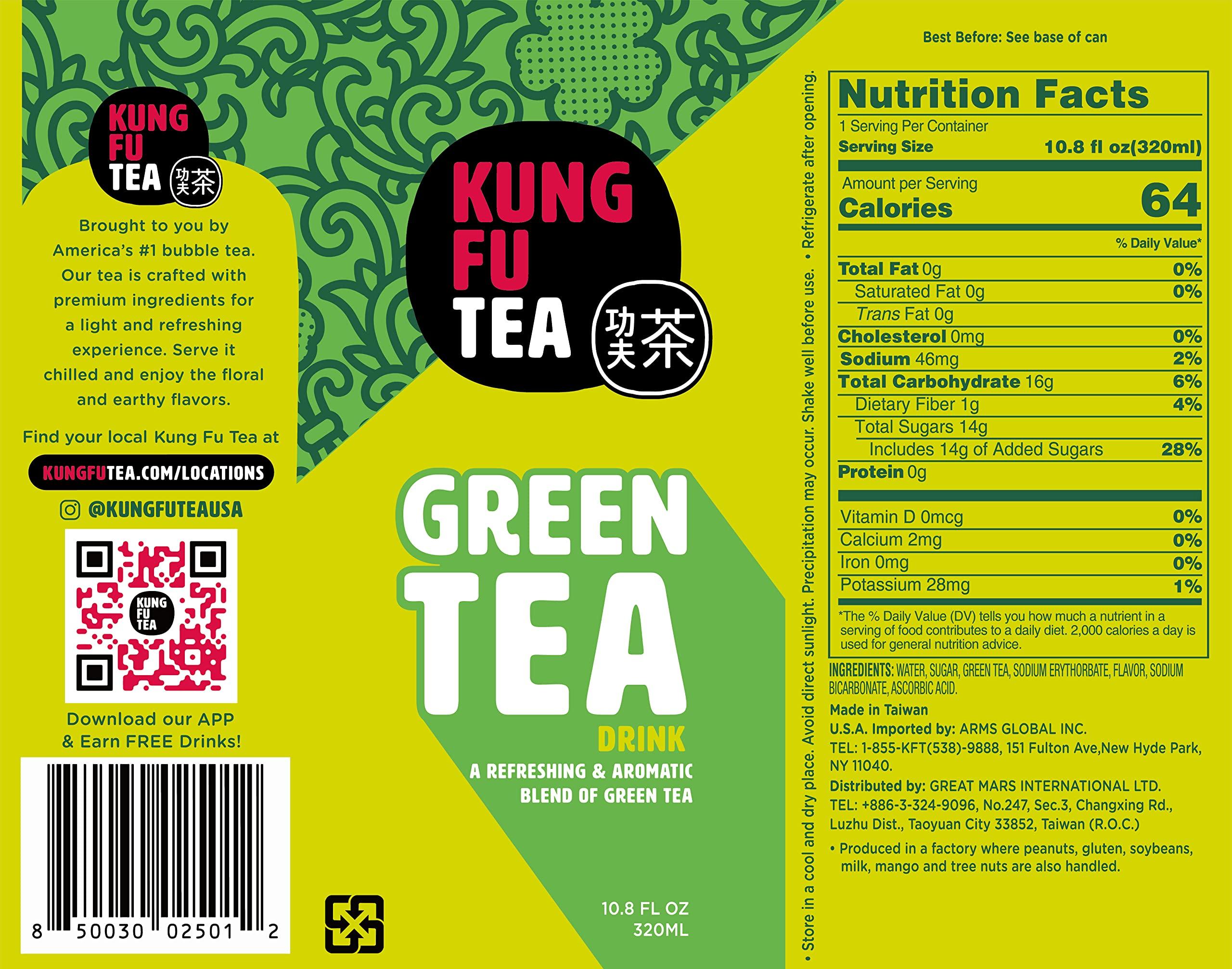 Kung Fu Tea Kung Fu Tea Canned Green Tea – Lightly Sweetened Green Tea in a Can, Ready to Drink – All Natural, Premium Iced Tea – 10.8 oz Cans, Pack of 6