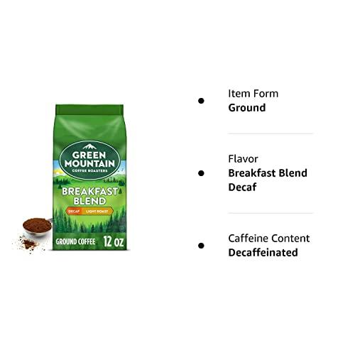 Green Mountain Coffee Roasters Green Mountain Coffee Roasters, Breakfast Blend Decaf, Ground Coffee, Decaffeinated, Light Roast, Bagged 12oz.