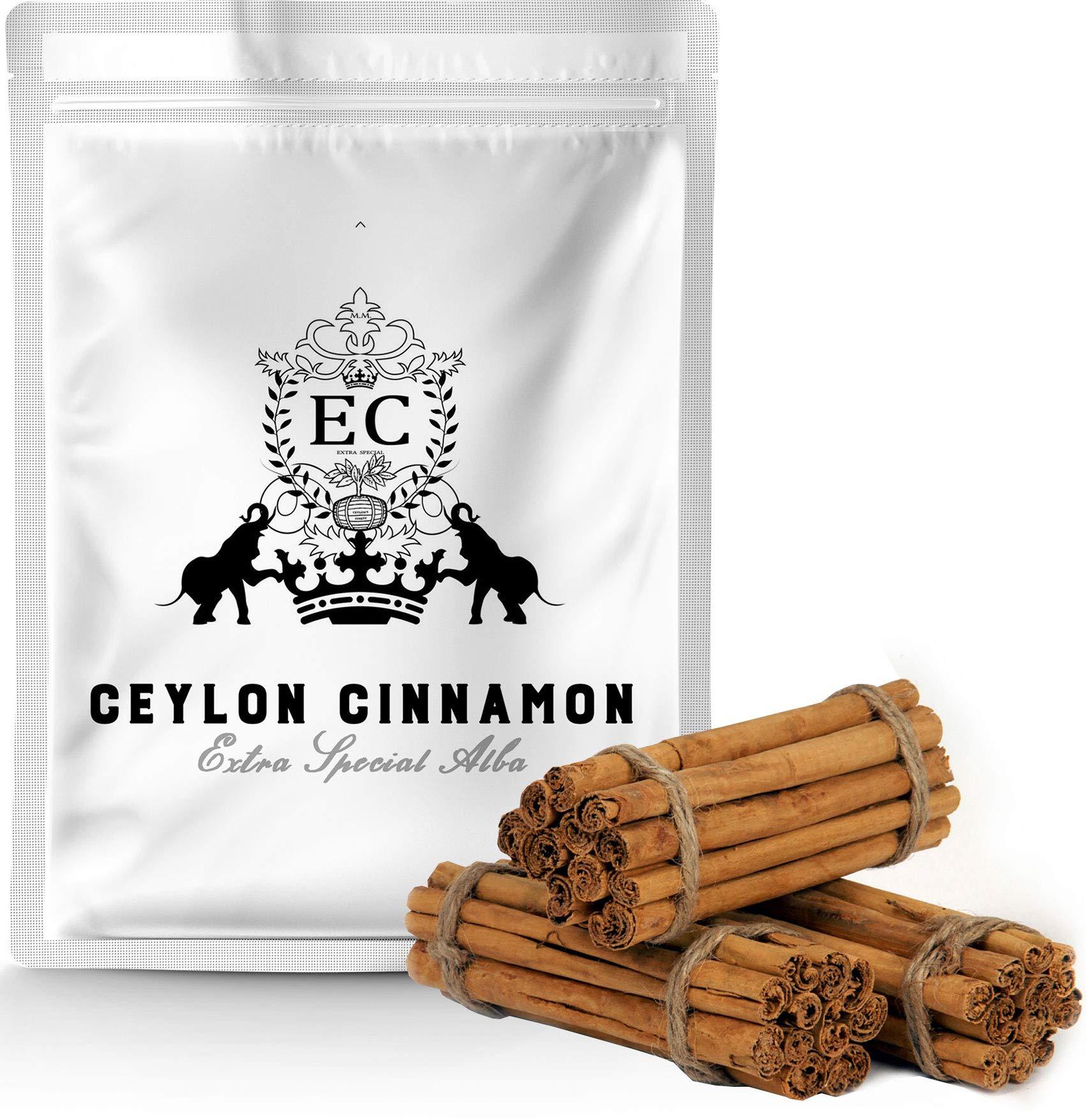 Elephant Chateau Ceylon's Finest True Alba Cinnamon (Canela Ceilan) | 6" Long Cinn Sticks | Fresh Harvest | Naturally Sweet Cinnamomum Zeylanicum (Verum) | Lanka Luxury Spices | 150 Grams (Approx 20-25 Quills)