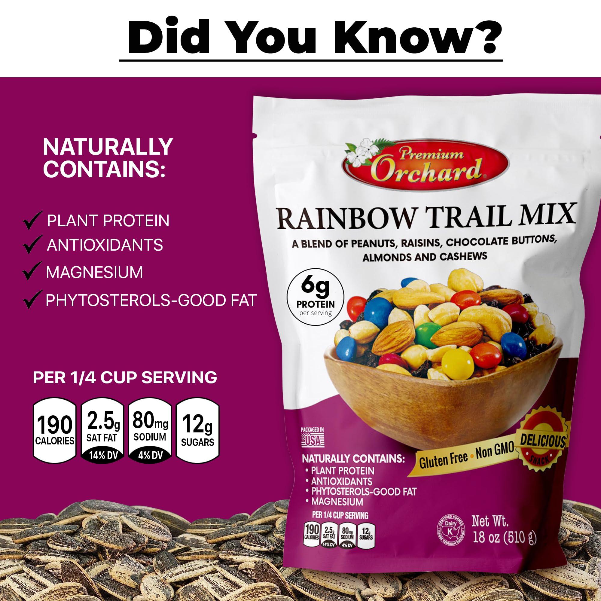 Premium Orchard MIXED NUTS Rainbow Trail Mix by Premium Orchard - Healthy Trail Mix Variety Pack Peanuts Raisins Cashews Almonds Chocolate Buttons Heart Healthy Snacks for Adults and Kids Snacks Gluten Free Snacks