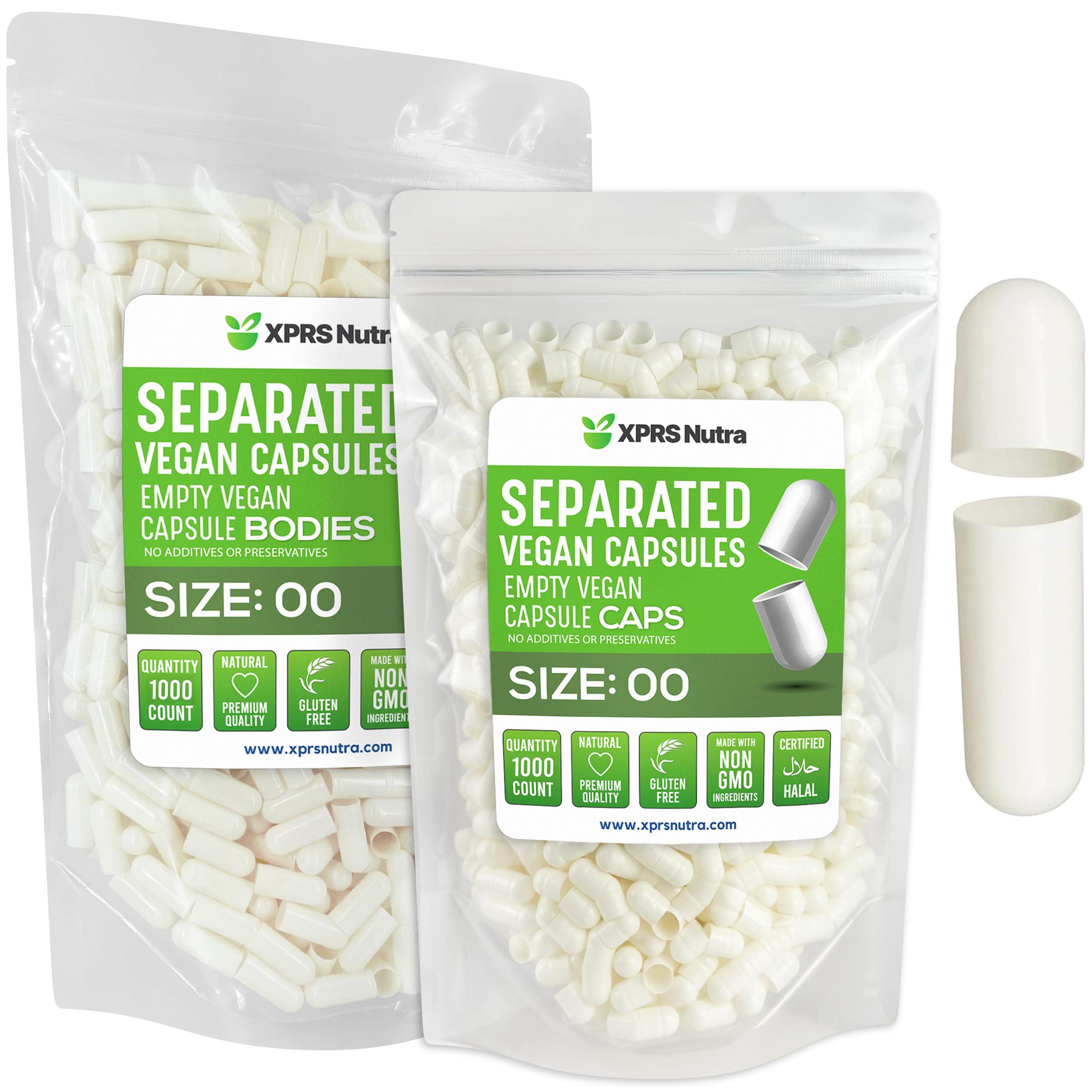 XPRS Nutra XPRS Nutra Vegan Size 00 Separated Capsules - 1000 Count Premium Empty Capsules Separated in Bags - Separated Empty 00 Capsules - Pill Capsules Empty for DIY Supplement Filling (White)