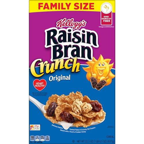 Raisin Bran Kellogg\'s Raisin Bran Crunch Breakfast Cereal, Family Breakfast, Fiber Cereal, Family Size, Original, 22.5oz Box (1 Box)